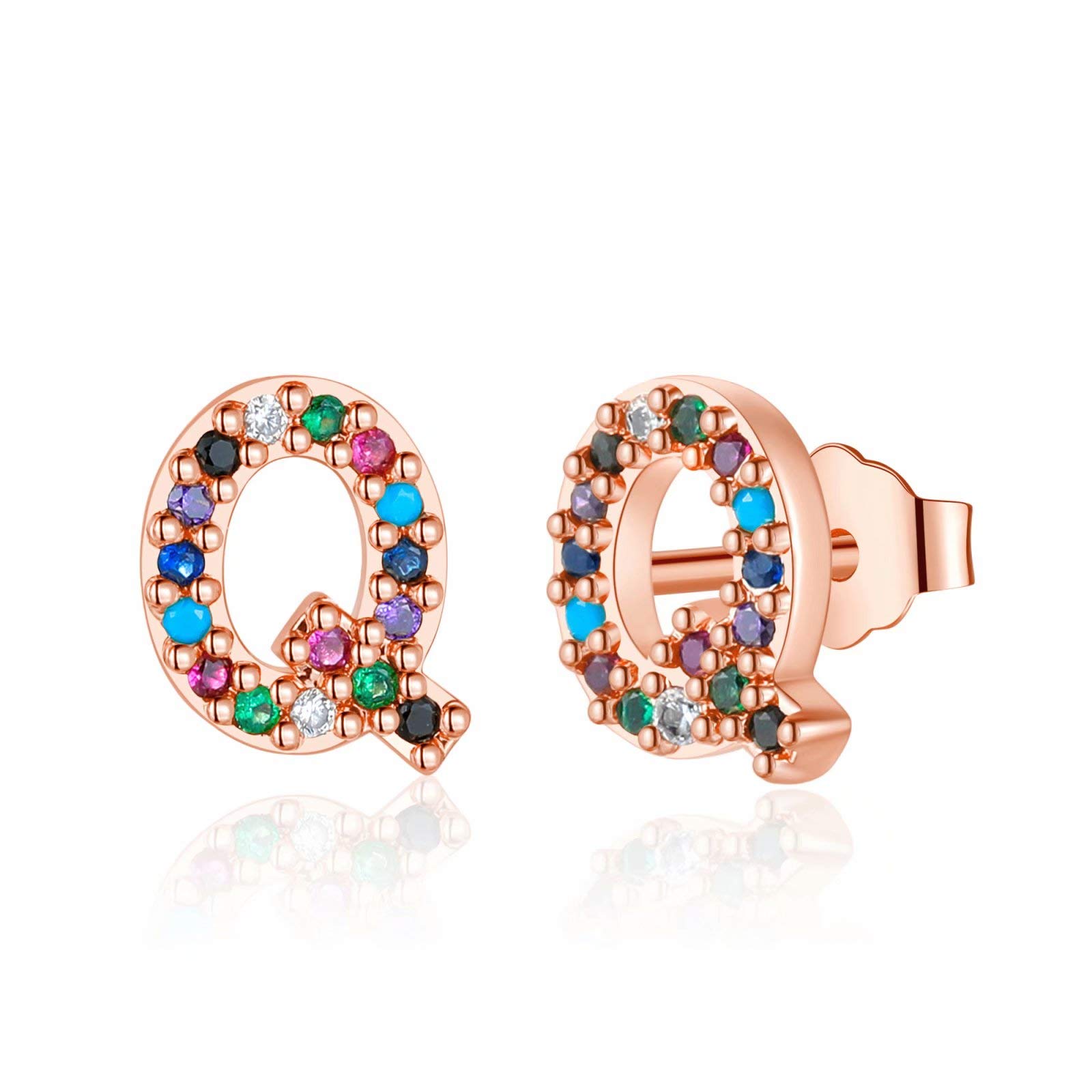 Hypoallergenic 925 Sterling Silver Initial Stud Earrings for Women & Girls - Gold Plated Rainbow Cubic Zirconia Letter Earrings - Perfect Jewelry Gift for Birthdays, Anniversaries & Everyday Wear