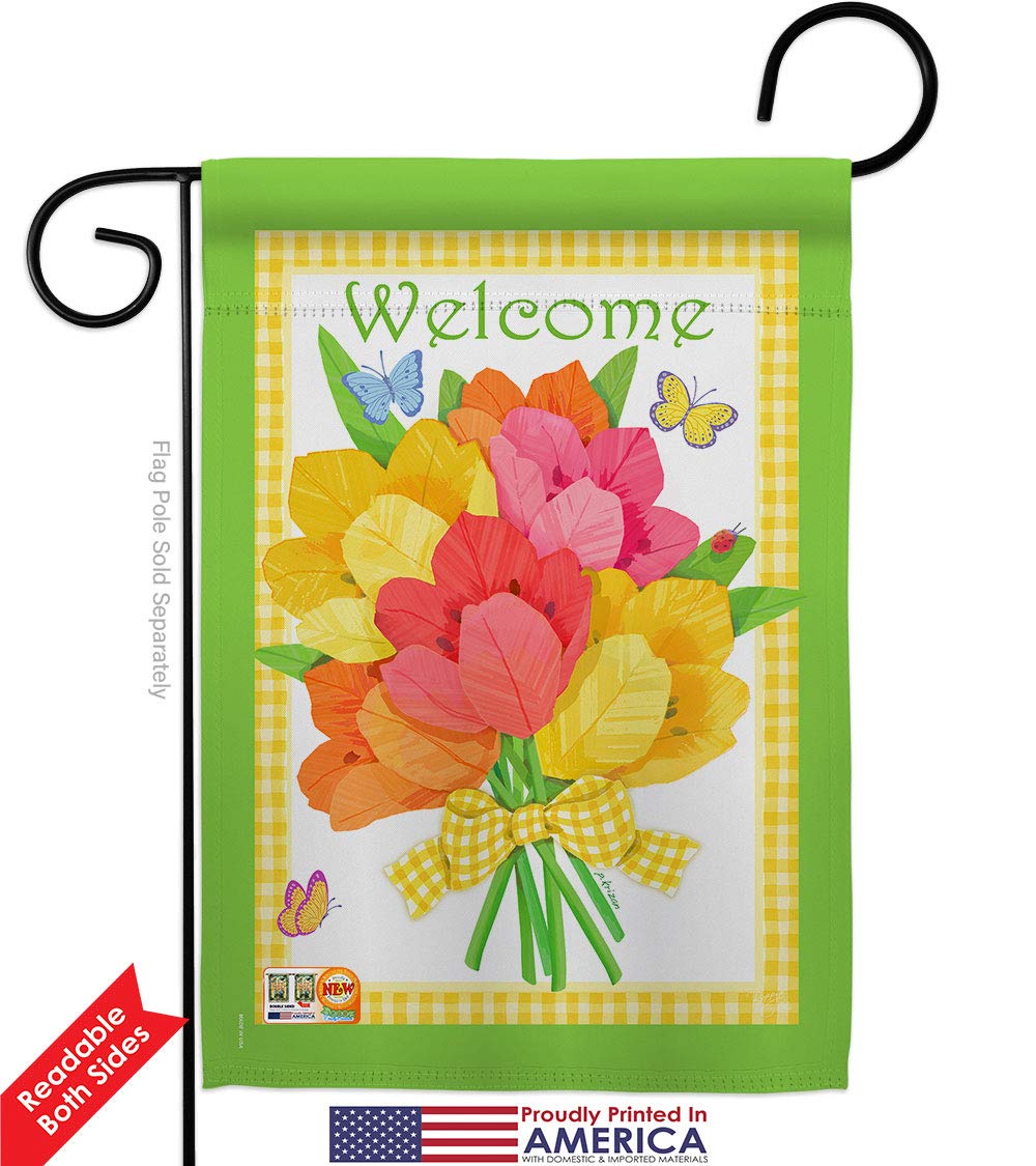 Farmhouse Floral Welcome Garden Flag Set - Double-Sided 13x18.5 Inch Yard Banner with Wall Holder - Sweet Home Decorative Gift for Front Porch, Housewarming & Outdoor Decor - Made in USA