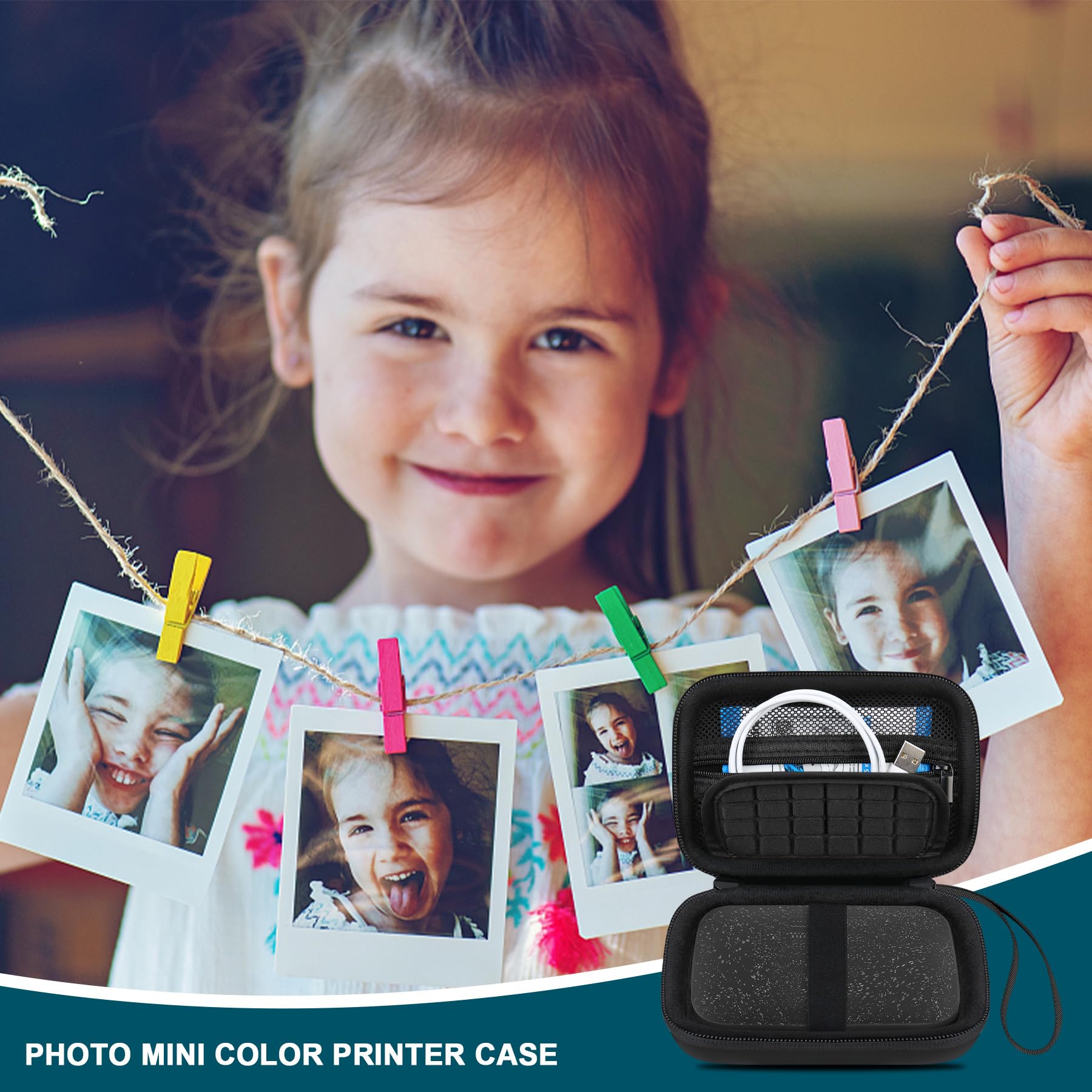 Canboc Hard Protective Case for HP Sprocket 2x3 Portable Instant Photo Printer - Durable Zippered Mesh Pocket Holds Photo Paper & USB Cable (Black) - Perfect for Travel, Parties & Photo Storage