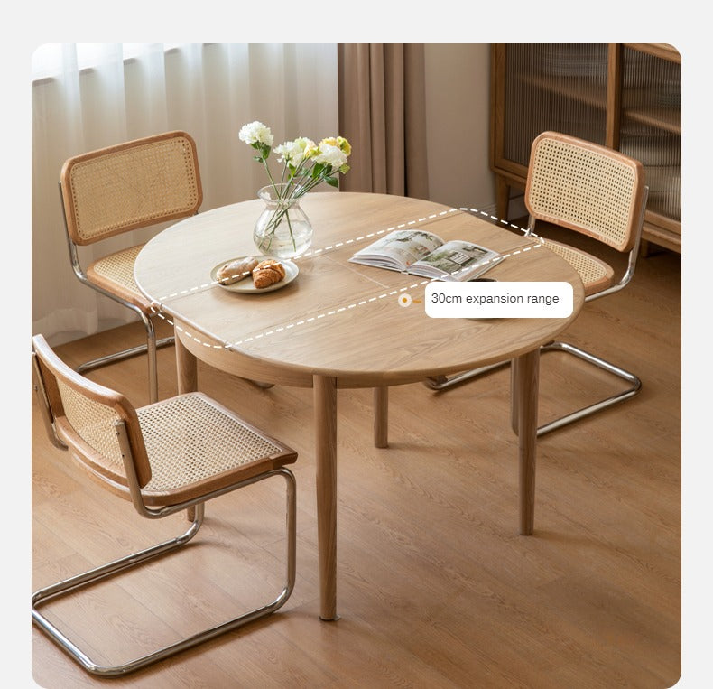 Solid Oak & Ash Wood Extendable Round Dining Table - Expandable for 4 to 8 People - Perfect for Small Spaces, Family Dinners & Entertaining Guests