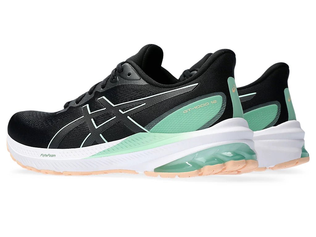 ASICS Women's GT 1000 12 Running Shoes - Black/Mint - Lightweight Stability Sneakers for Jogging, Gym Workouts & Everyday Wear