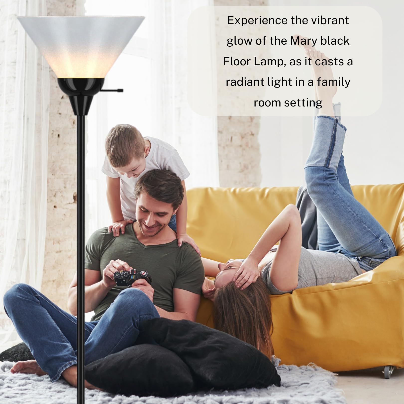 LIGHTACCENTS Modern Black Floor Lamp with Opal White Plastic Cone Shade - Perfect for Living Room, Bedroom & Office Lighting Decor