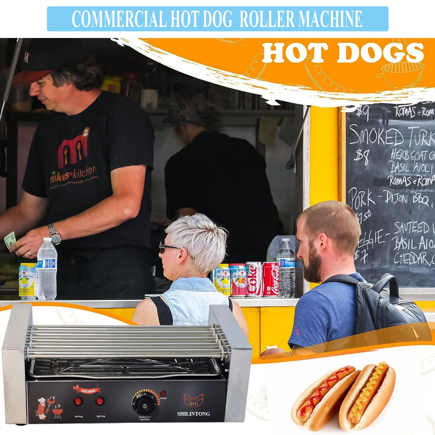 Commercial & Home Electric Hot Dog Roller Machine - 5 Stainless Steel Hot Dog Cookers - No Cover Silver - Perfect for Restaurants, Carnivals, Food Trucks and Family BBQs