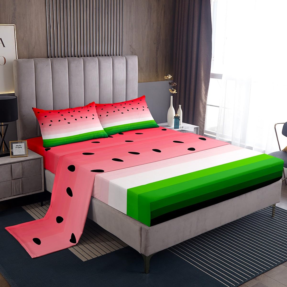 Feelyou Kids Watermelon Bedding Set - Twin Size Tropical Fruit Print Sheets for Girls & Women | Super Soft, Breathable Red & Green Pineapple Stripe Bed Sheets | Perfect for Kids' Rooms, Dorm Decor & Summer Themed Bedrooms