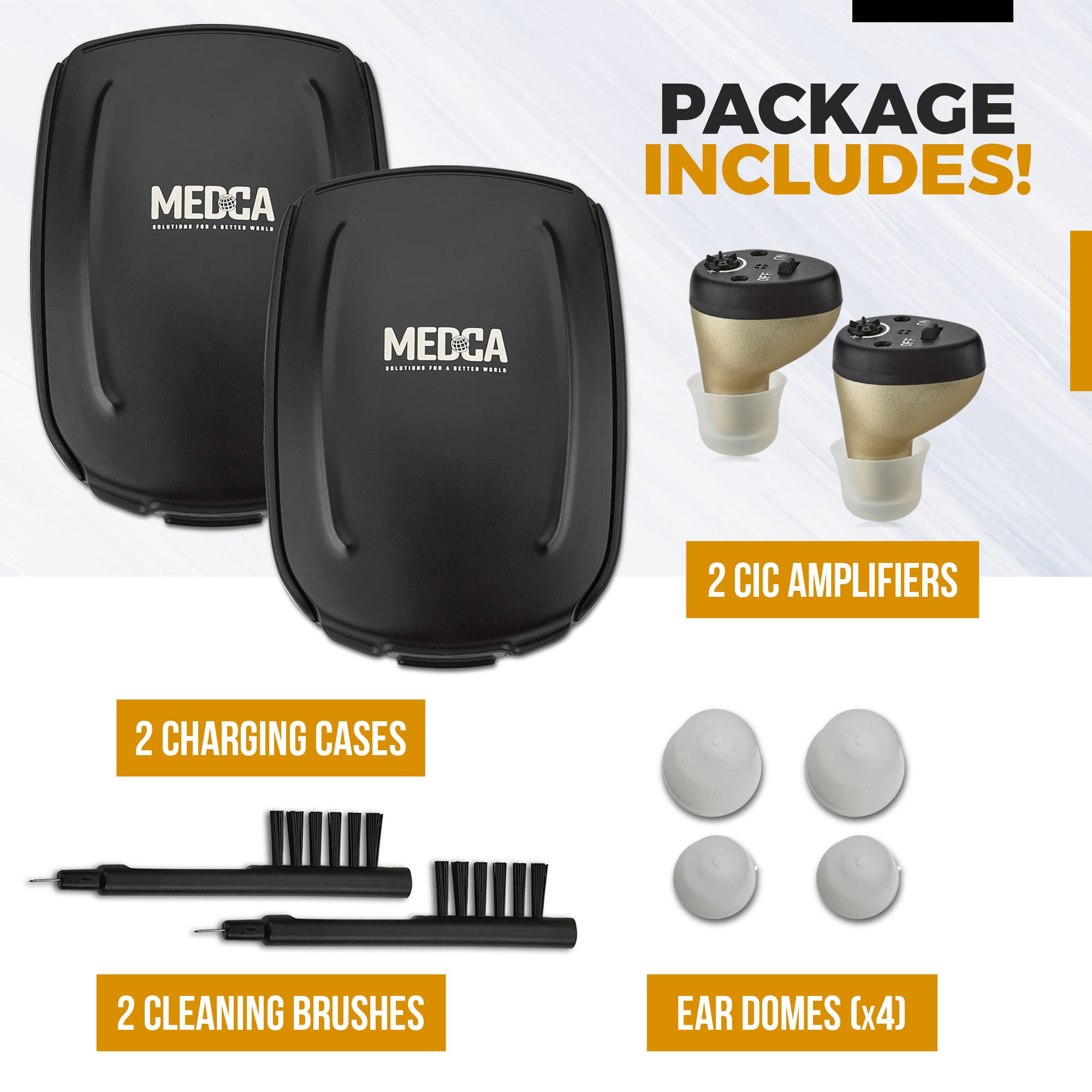 MEDca Rechargeable CIC Hearing Aids - Nearly Invisible Digital Hearing Amplifiers with Noise Cancelling & Feedback Reduction (Pair) - Perfect for Seniors, Meetings & Noisy Environments