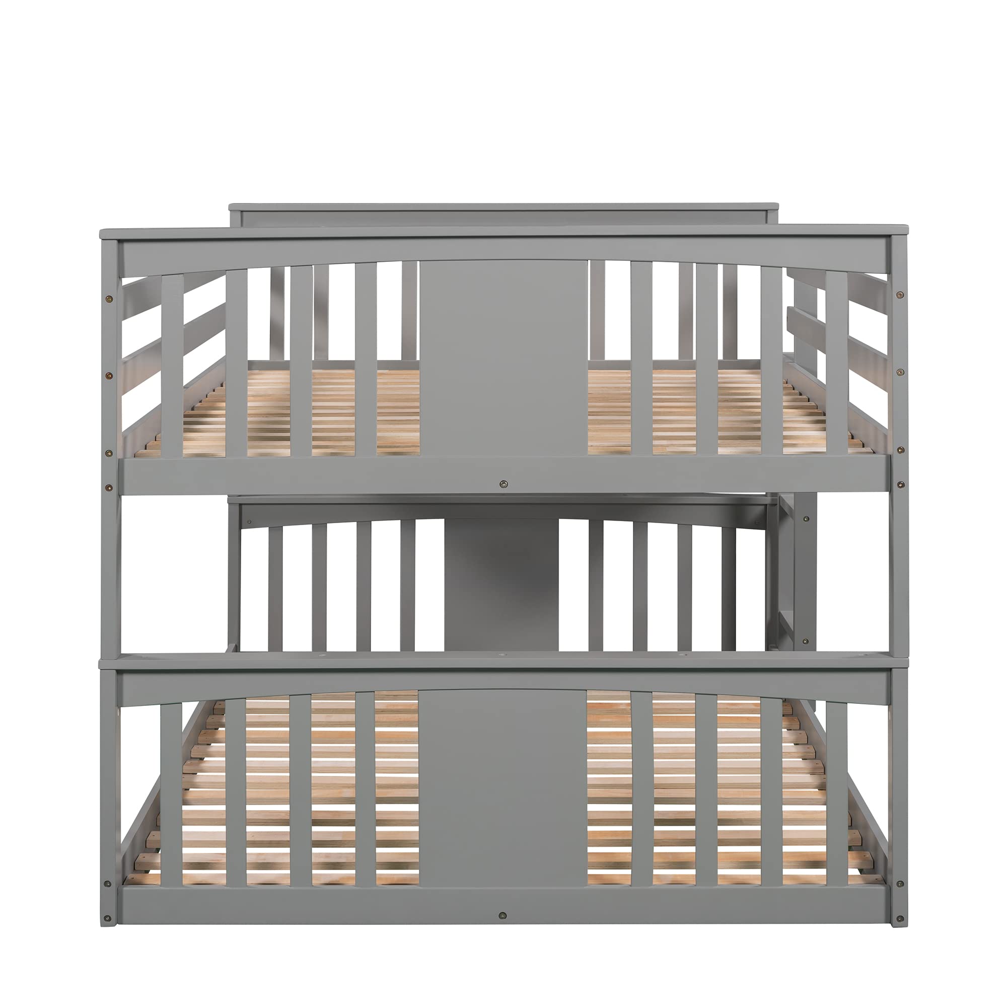 Harper & Bright Designs Wooden Full Over Full Low Bunk Bed with Ladder - Sturdy Floor Bunk Bed Frame for Kids & Toddlers, No Box Spring Needed, Slat Support Included (Grey) - Perfect for Small Bedrooms, Guest Rooms & Space-Saving Kids' Rooms