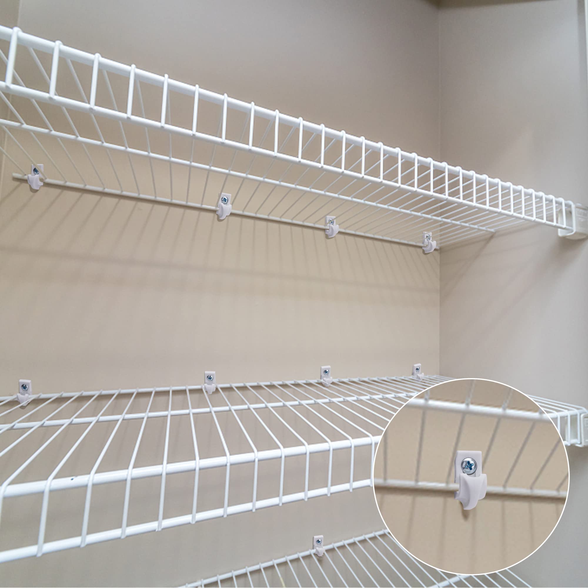 25 Pack White Plastic Down Wall Clips - Heavy Duty Wire Shelf Brackets & Closet Maid Support Hooks - Includes Screws & Expansion Tubes for Secure Installation - Perfect for Closet Organization & Wire Shelving Systems