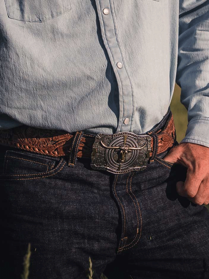 Montana Silversmiths A930 Ropin' Ready Longhorn Attitude Western Belt Buckle - Silver Plated Cowboy Accessory for Rodeo & Ranch Style Outfits