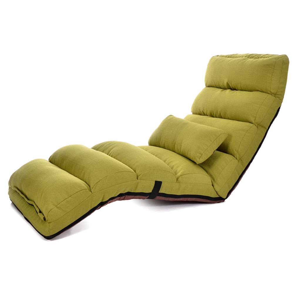 LIXIONG Adjustable Floor Chair - 6-Position Folding Padded Seat with Removable Lumbar Support Pillow for Gaming, Meditation & Relaxation - Ergonomic Floor Seating for Bedroom, Balcony & Small Spaces (Green, 175x52x18cm) - Perfect for Home Office, Yoga, Reading & TV Watching