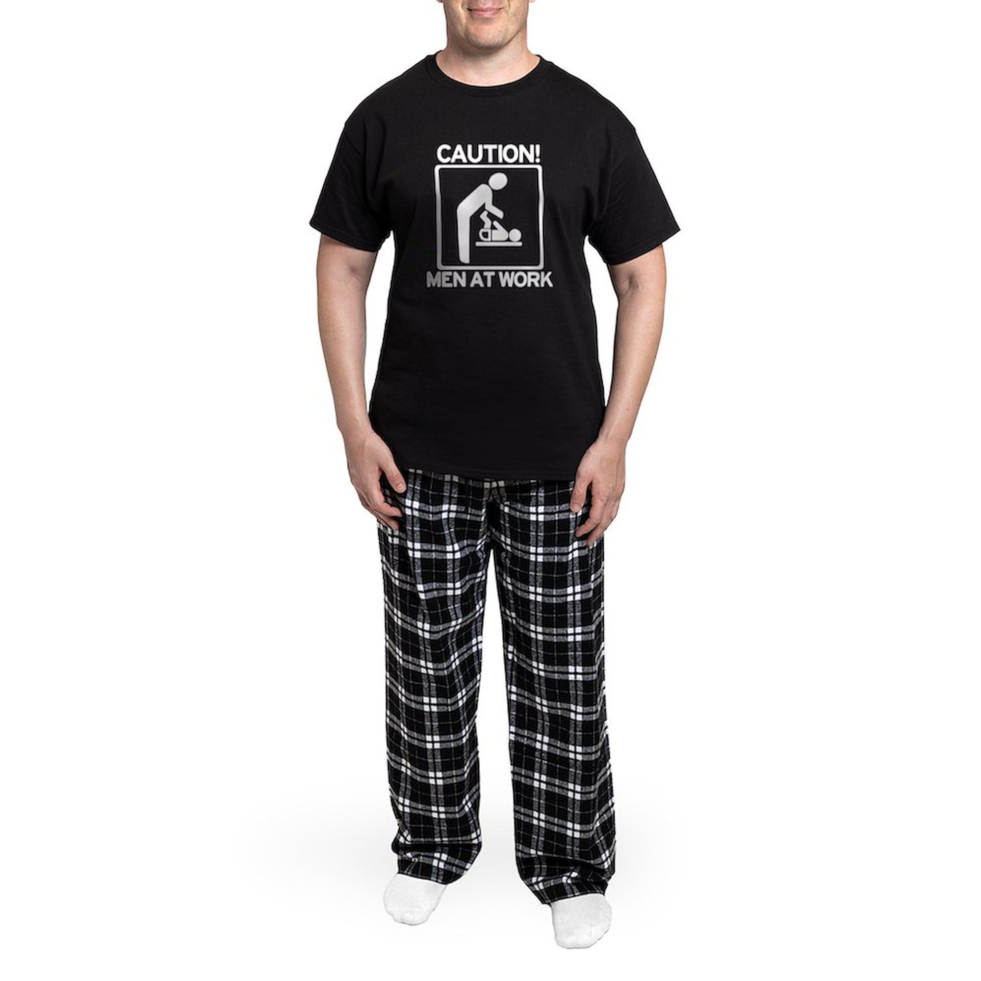 New Dad To Be Caution Men At Work Novelty Pajama Set - Comfortable Dark P Men's Sleepwear PJs for Expecting Fathers | Perfect Gift for Baby Shower & Relaxing at Home
