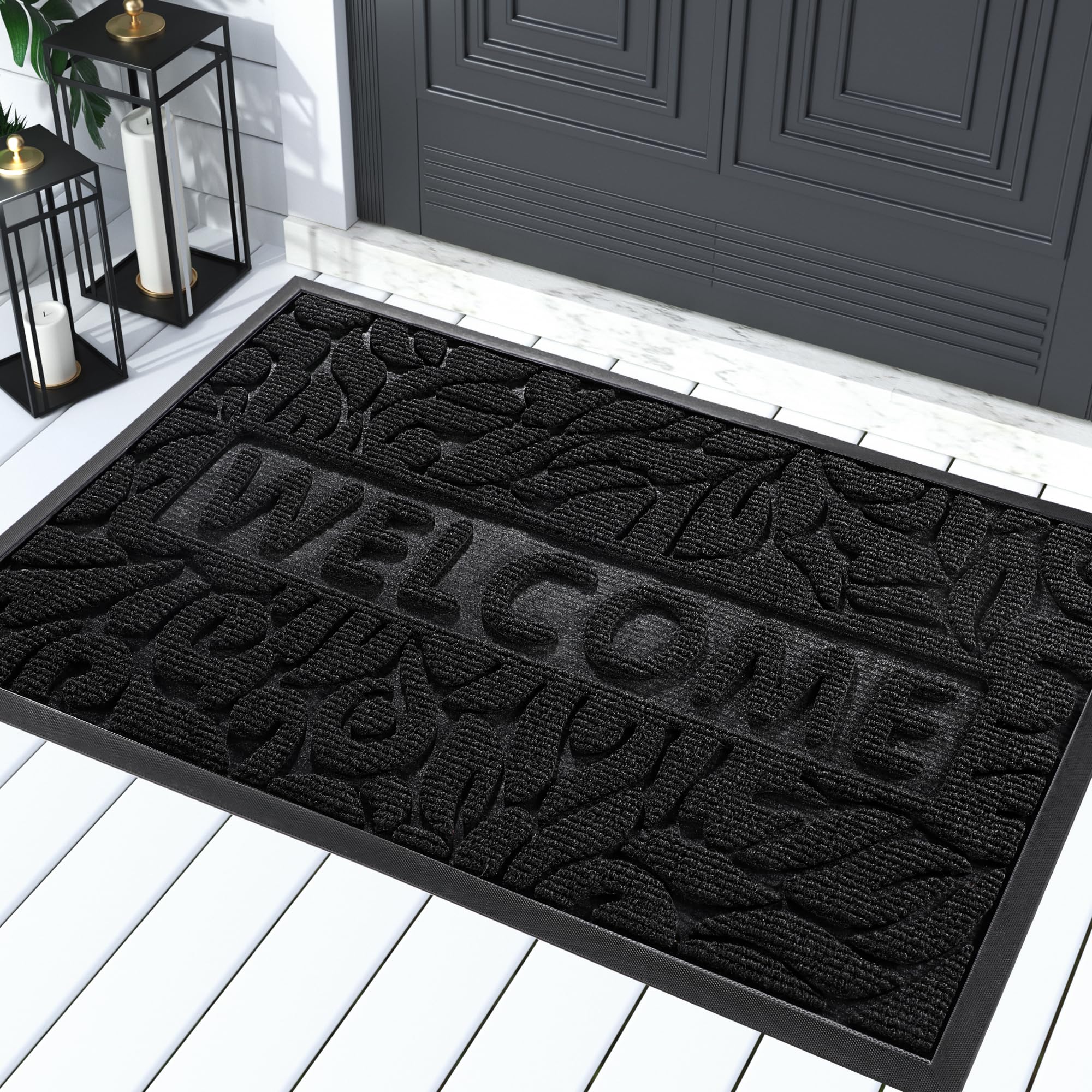 Yimobra Non-Slip Welcome Mat - 29.5x17 Inch Waterproof Outdoor Doormat for All-Weather Use - Durable Front Door Mat for Entrance, Porch, Patio & Indoor Entryway - Perfect for High-Traffic Areas (Black)