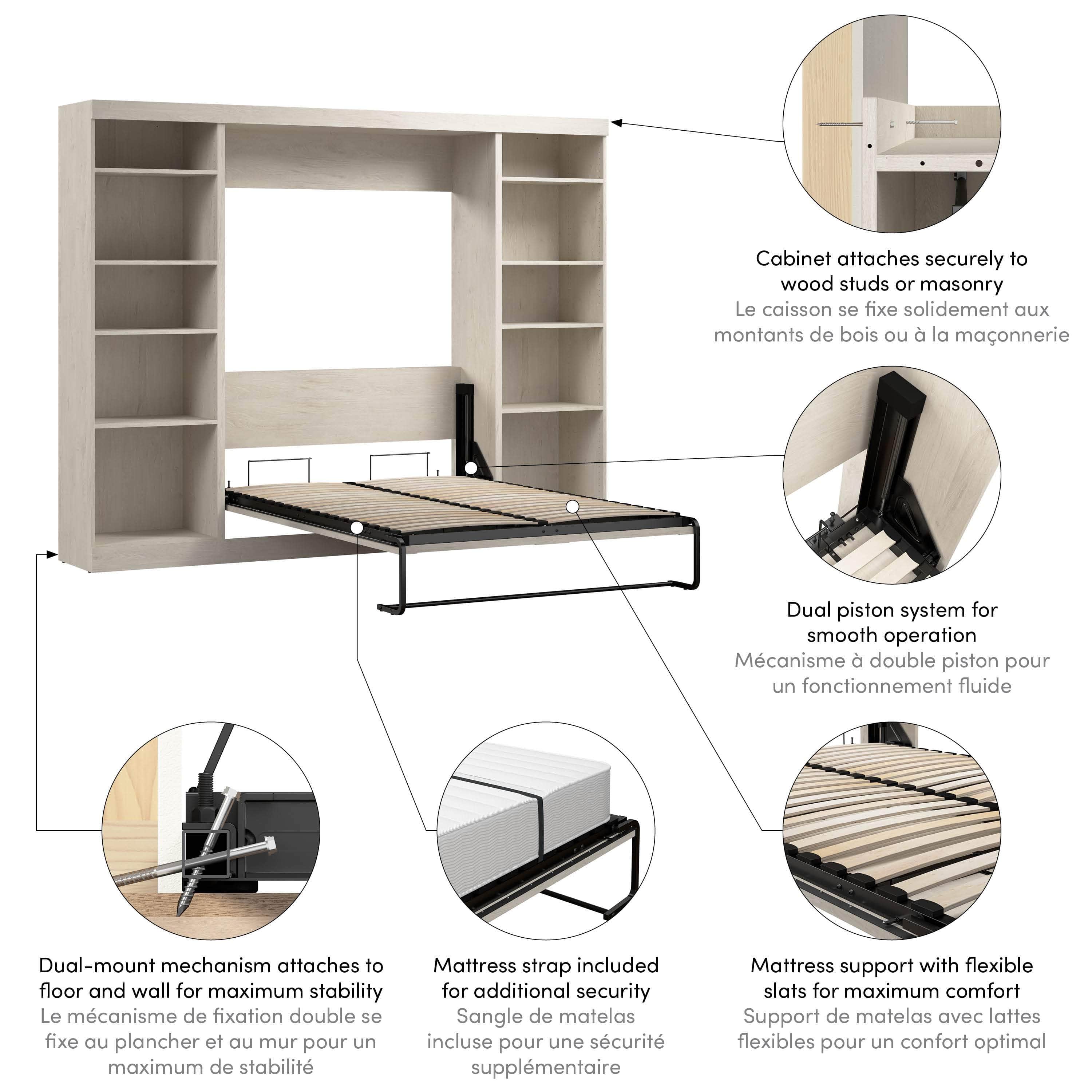 Space-Saving Full Murphy Bed with 2 Storage Units (109W) - 7 Color Options for Home, Office, or Guest Room Use