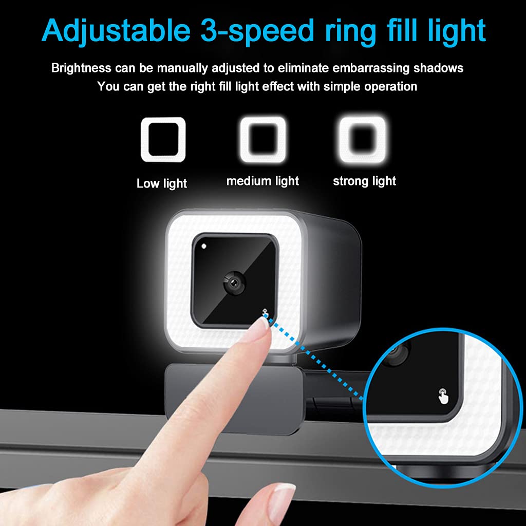 LARUISEE USB Webcam with Auto Focus & 3-Level Fill Light - HD Computer Camera for Video Conferencing, Live Streaming, Online Classes & Remote Work