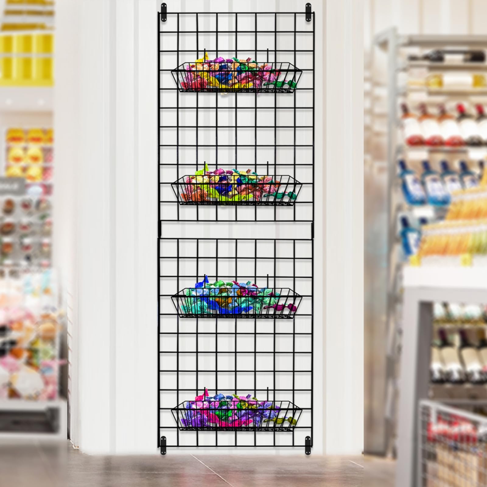 Commercial Grade Grid Wall Panels - Heavy Duty 2'x5' Retail Display Panels (Pack of 4, Black) - Portable Store Fixtures for Clothing Boutique, Trade Show Booths & Home Organization
