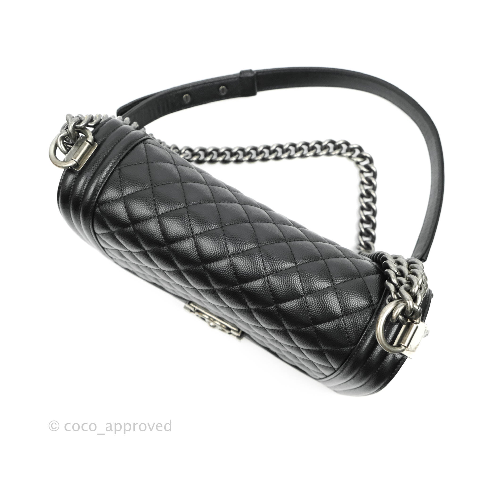 Chanel Boy Quilted Medium Handbag in Black Caviar Leather with Ruthenium Hardware - Perfect for Evening Events, Parties & Luxury Fashion Accessories