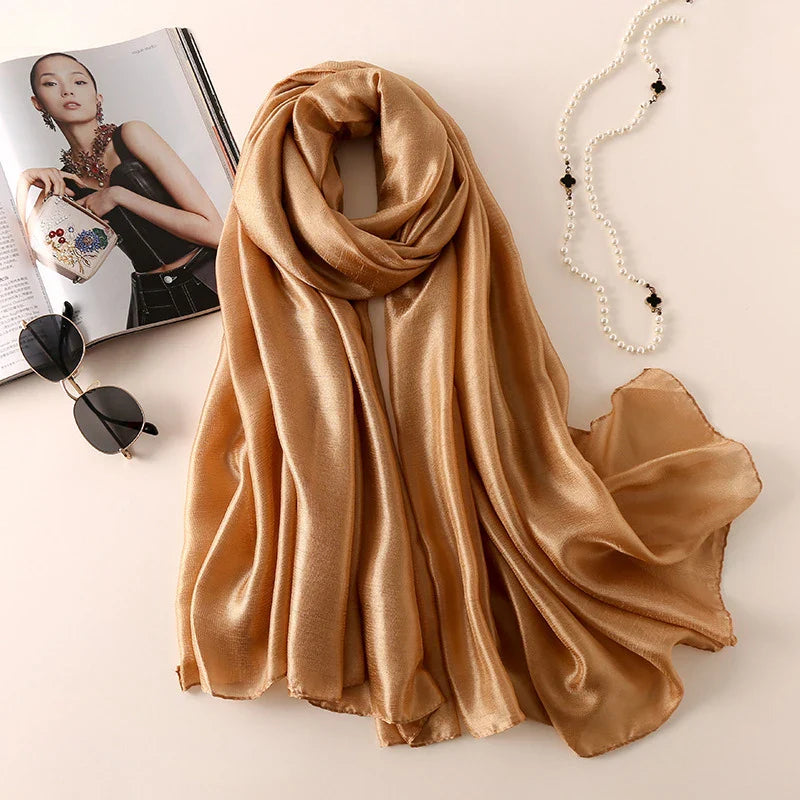 2023 Luxury Silk Scarves for Women - Elegant Hijab, Foulard, Shawl & Bandana - Soft Solid Color Head Wrap & Beach Poncho - Perfect for Daily Wear, Office, Travel & Special Occasions