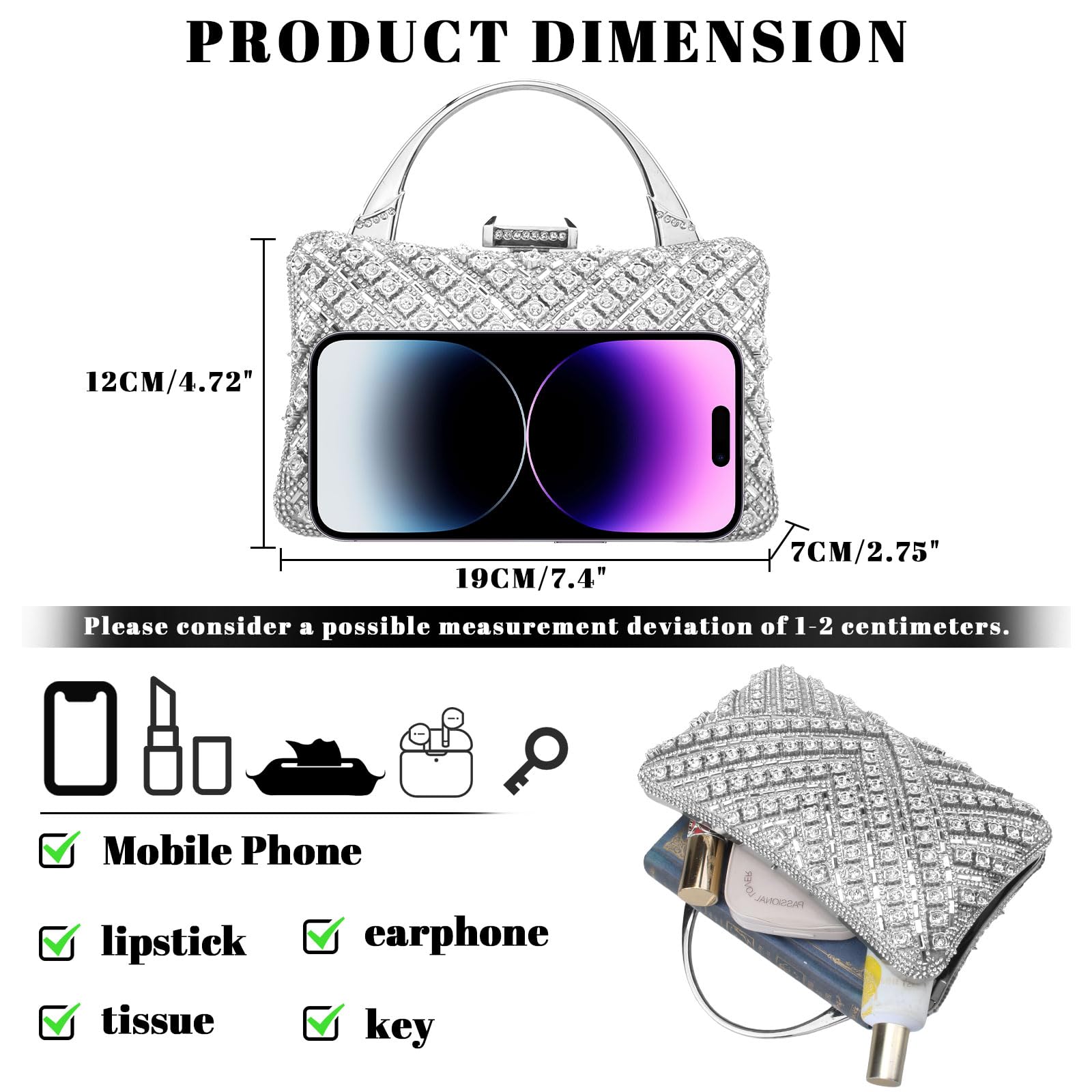 Sparkly Rhinestone Evening Clutch Purse for Women - Elegant Beaded Crossbody Bag for Prom, Wedding & Formal Events | Perfect for Parties, Dinners & Special Occasions