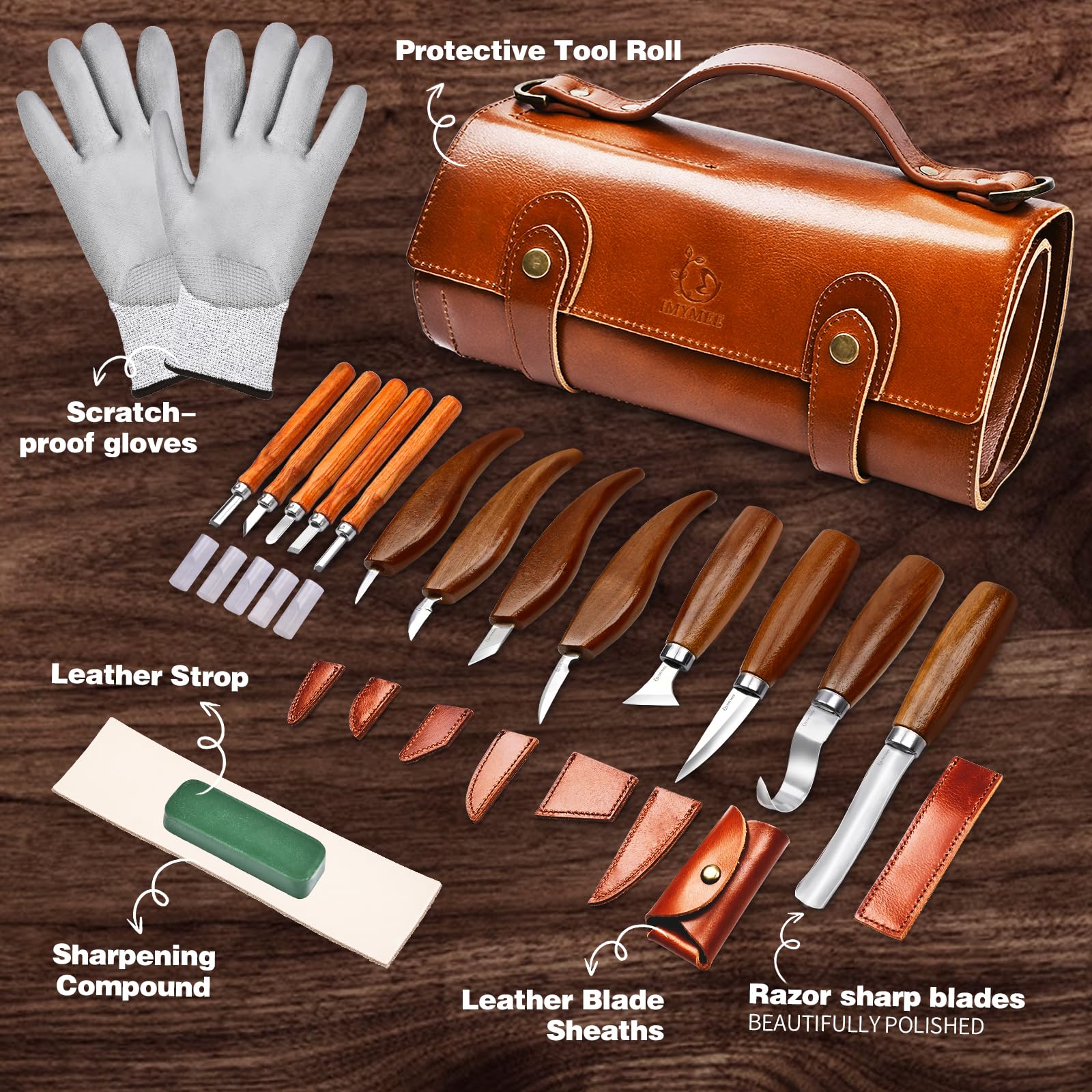 Premium Wood Carving Kit for Beginners - 12-Piece Deluxe Wood Carving Tools Set with Whittling Knives & Leather Case - Perfect for Whittling, DIY Wood Crafts, and Hobby Projects