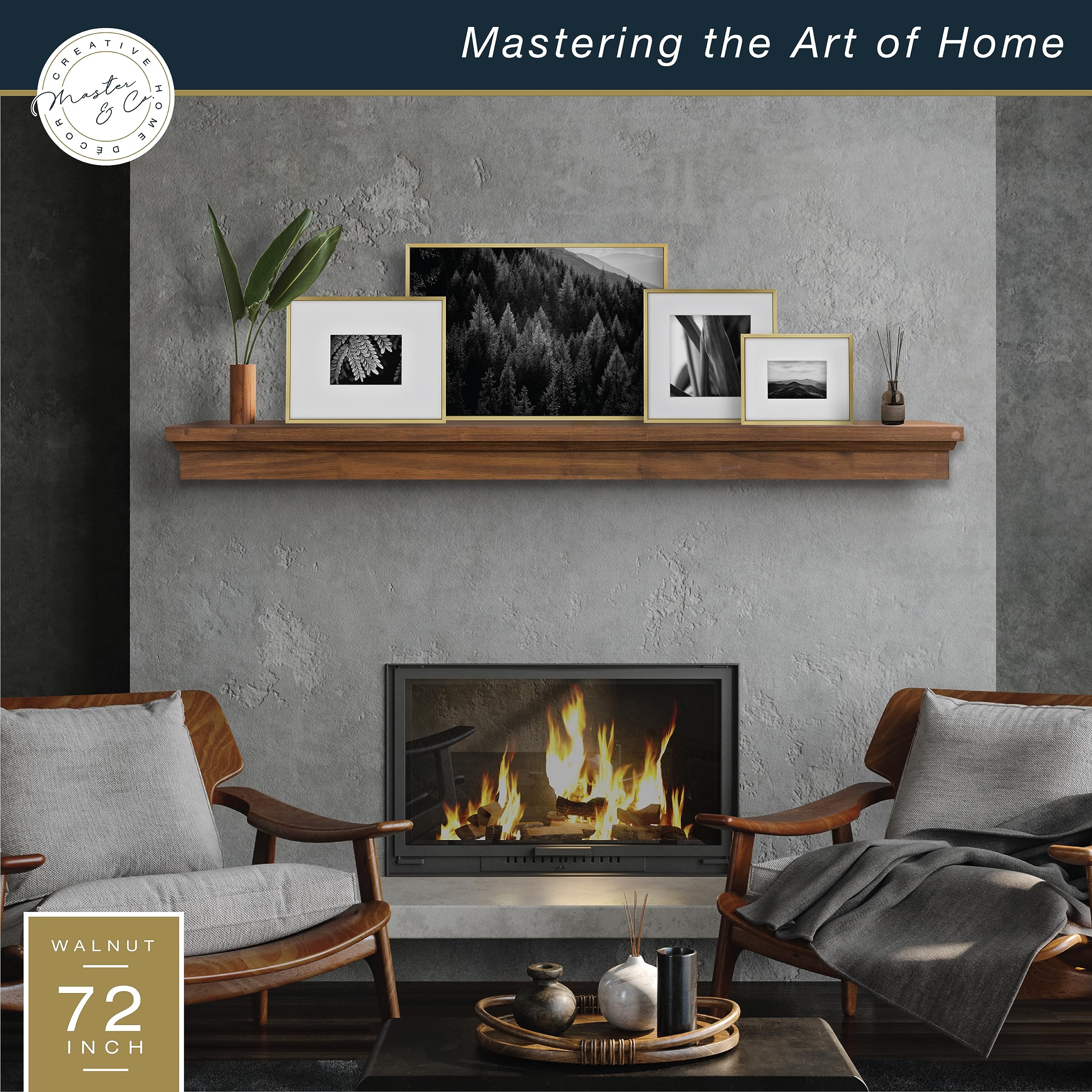 72-Inch Solid Wood Floating Fireplace Mantel Shelf - Walnut Woodgrain Finish for Living Room Decor | Heavy Duty Hanging System | Perfect for Displaying Photos, Art & Home Decor | Rustic Wall Shelf for Fireplace Surround & Cozy Home Styling