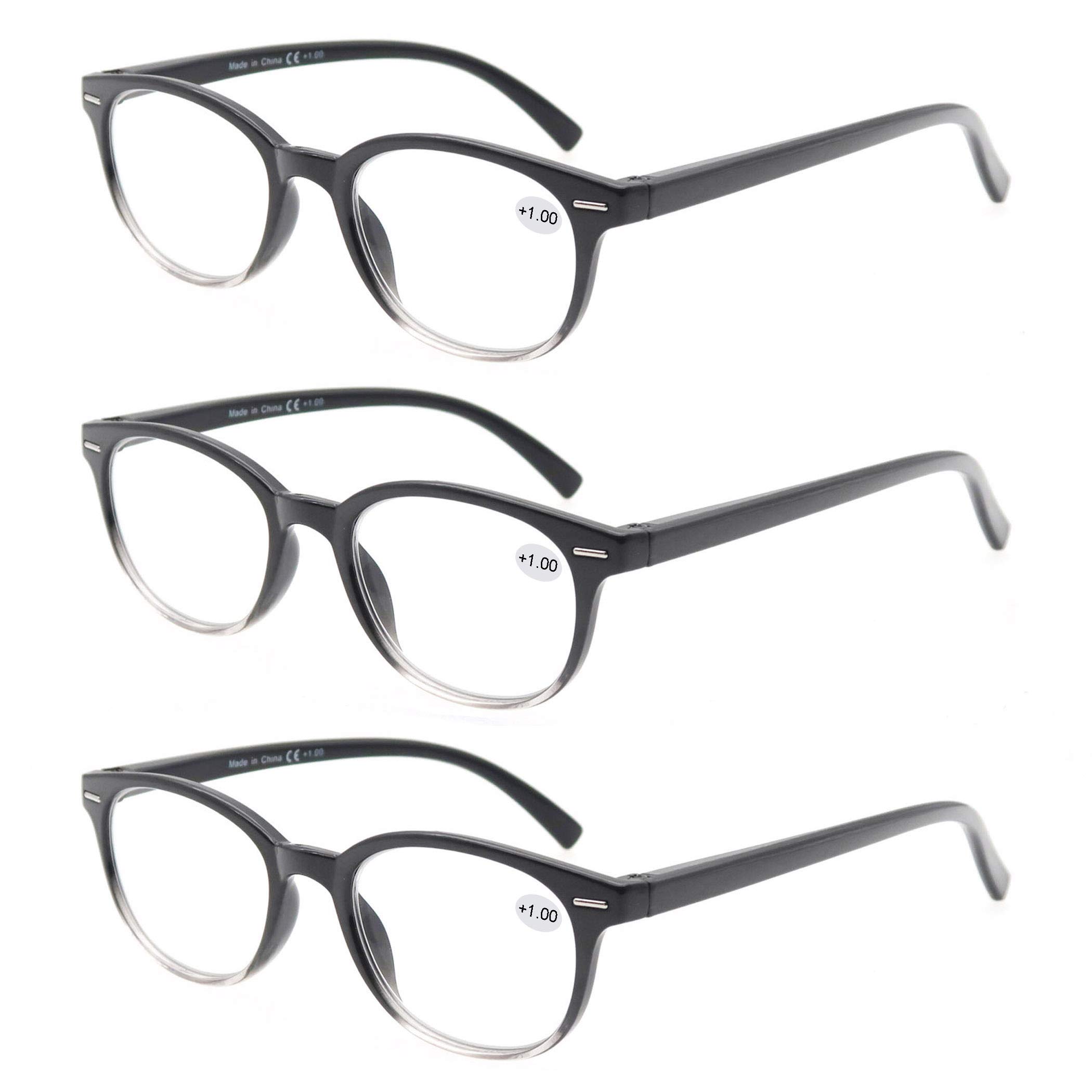 MODFANS Round Stylish Reading Glasses - 3 Pairs with Spring Hinge - Fashionable Readers for Men & Women +1.50 Magnification - Perfect for Reading Books, Using Smartphones & Working on Computers