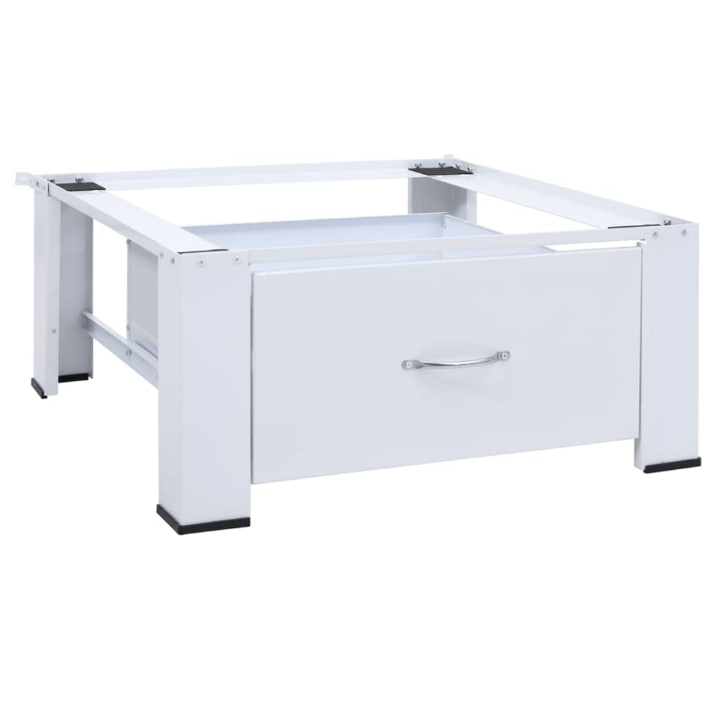 CHARMMA Single Washing Machine Pedestal with Storage Drawer - Universal Base Stand for Washers, Dryers & Mini Fridges - Heavy Duty Furniture Riser with Wheels for Easy Mobility - White - Perfect for Laundry Rooms, Apartments & Small Spaces