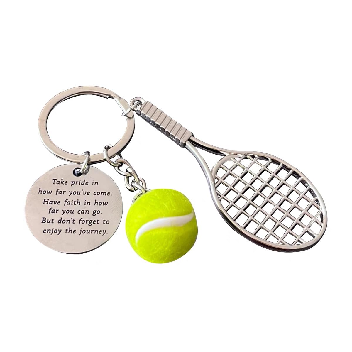 AMOBESTER Mini Tennis Racket Keychain with Ball - Silver Tennis Player Gift for Men & Women - Perfect for Tennis Lovers, Coaches & Fans - Great for Keys, Bags & Sports Gear Accessories