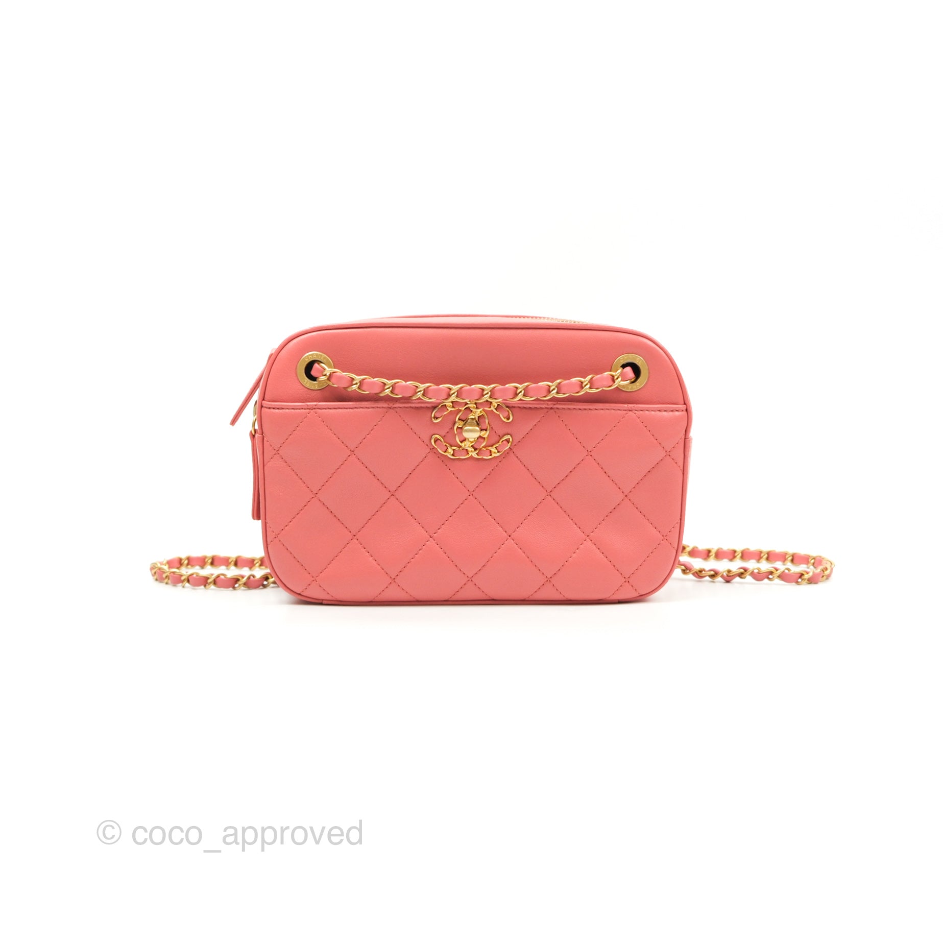 Chanel Pink Goatskin Camera Bag with Aged Gold Chain Strap - Luxury Crossbody Bag for Women, Perfect for Parties & Date Nights