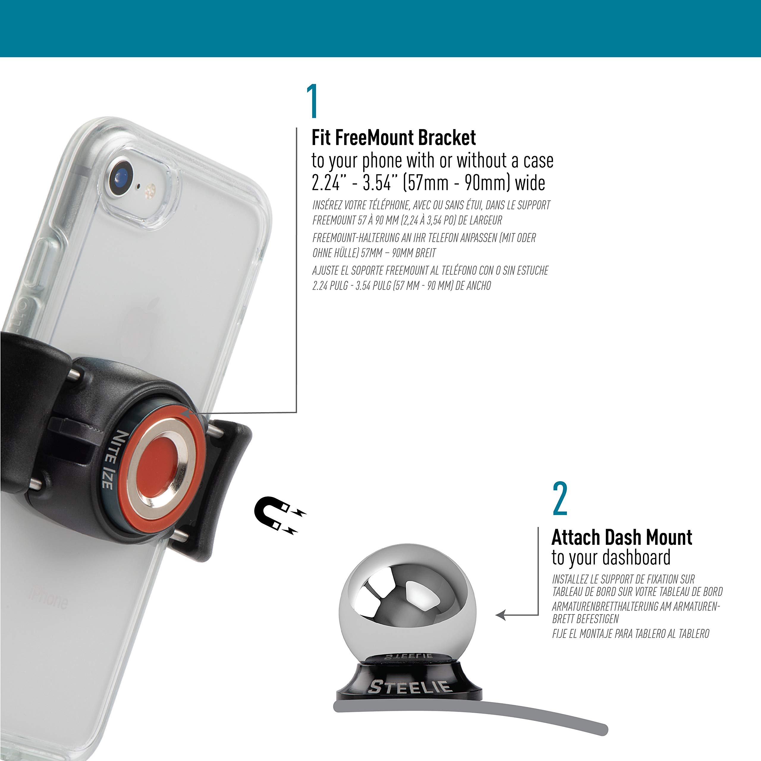 Nite Ize Steelie Dash FreeMount Car Phone Mount Kit - Secure & Adjustable Smartphone Holder for Cars, Trucks & SUVs - Perfect for GPS Navigation, Hands-Free Calls & Music Streaming While Driving