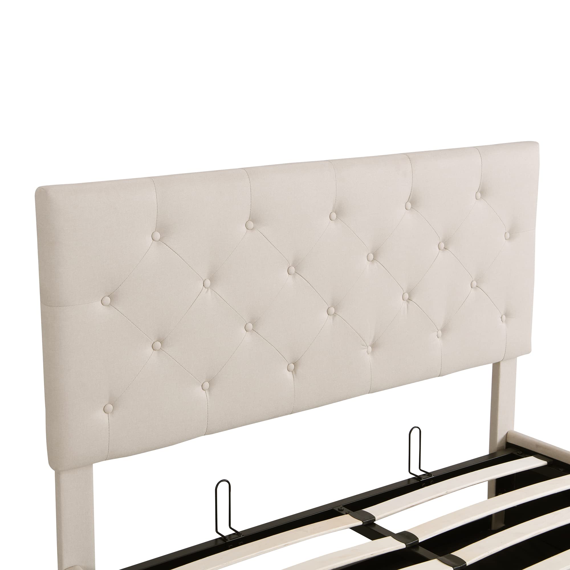 Full Size Upholstered Platform Bed with Hydraulic Storage System - Beige Fabric Upholstered Bed Frame for Master Bedroom, Guest Room & Small Space