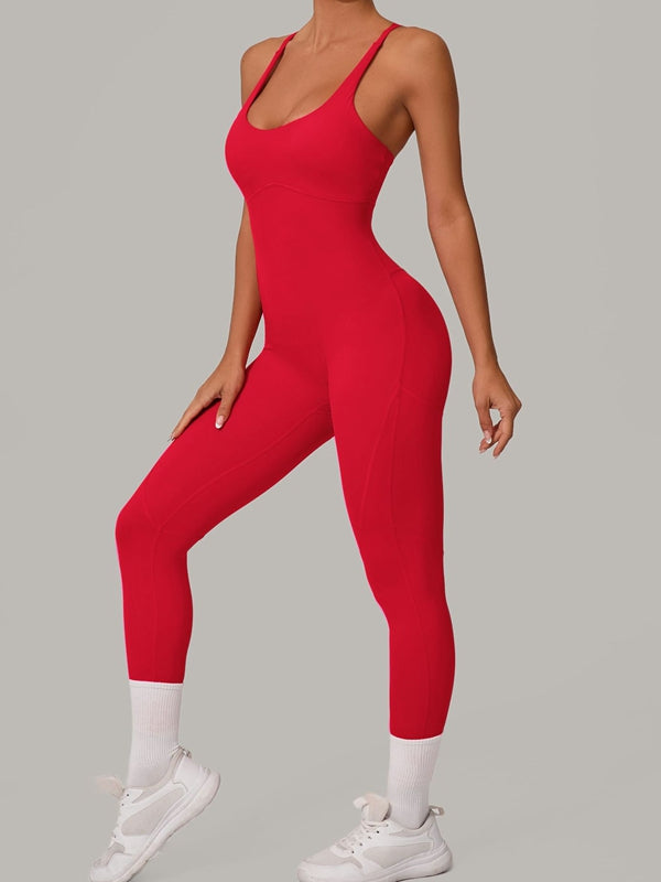 ZASUWA Women's Sexy Cross Back Push Up Jumpsuit - Stretchy Bodycon Romper for Date Night & Club Wear