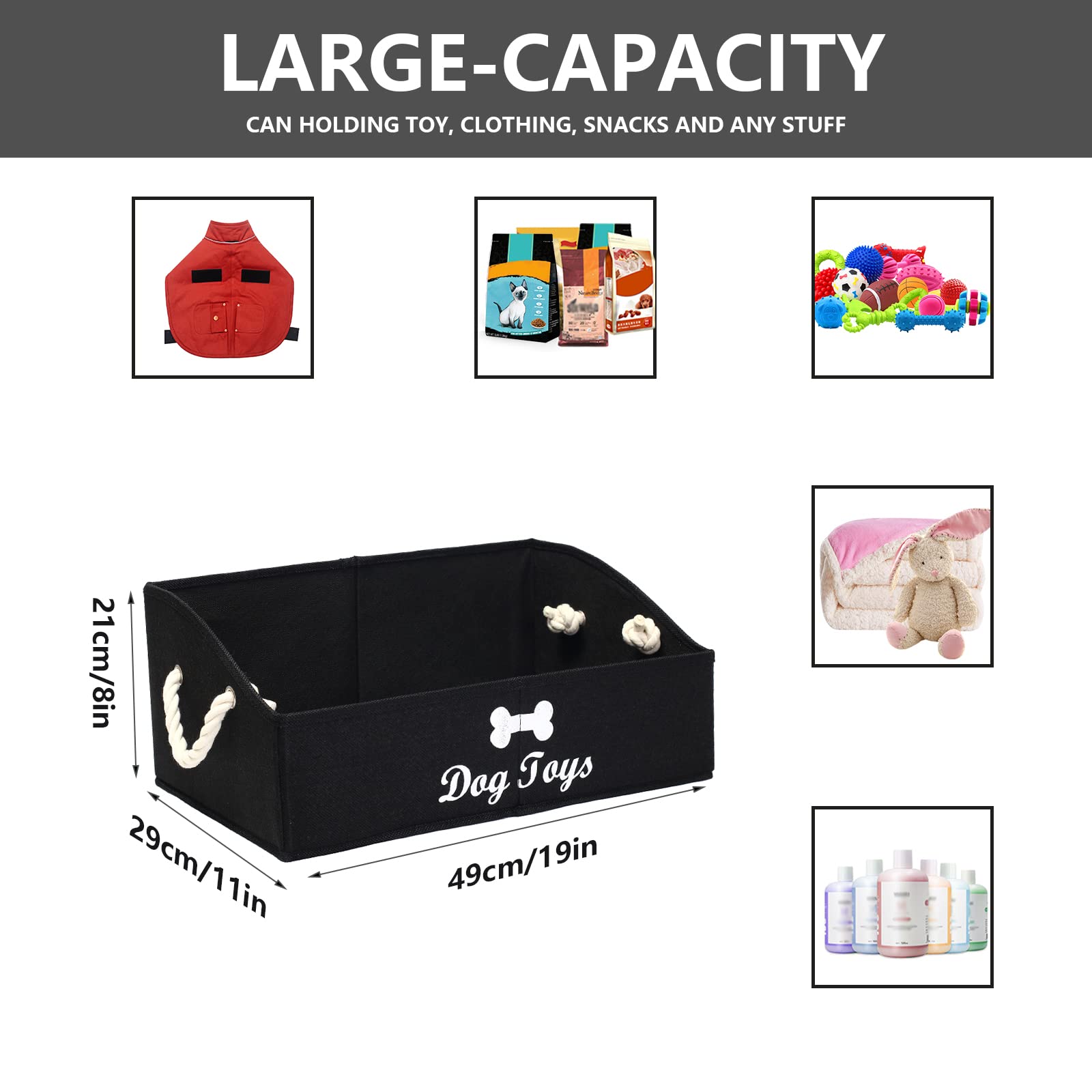 Morezi Large Dog Toy Storage Bin - Shallow Puppy Toy Basket for Living Room, Playroom & Closet - Perfect for Home Organization (Black) | Ideal for Pet Toy Storage & Living Space Decluttering