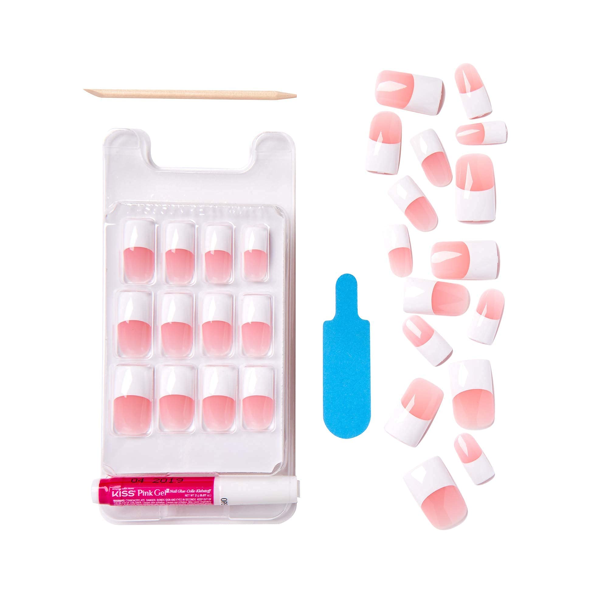 Kiss Salon Acrylic French 28 Nails (KSA09) - Long-Lasting Fake Nails for Women, French Tip Press On Nails with Glue, Perfect for Parties, Weddings & Special Occasions