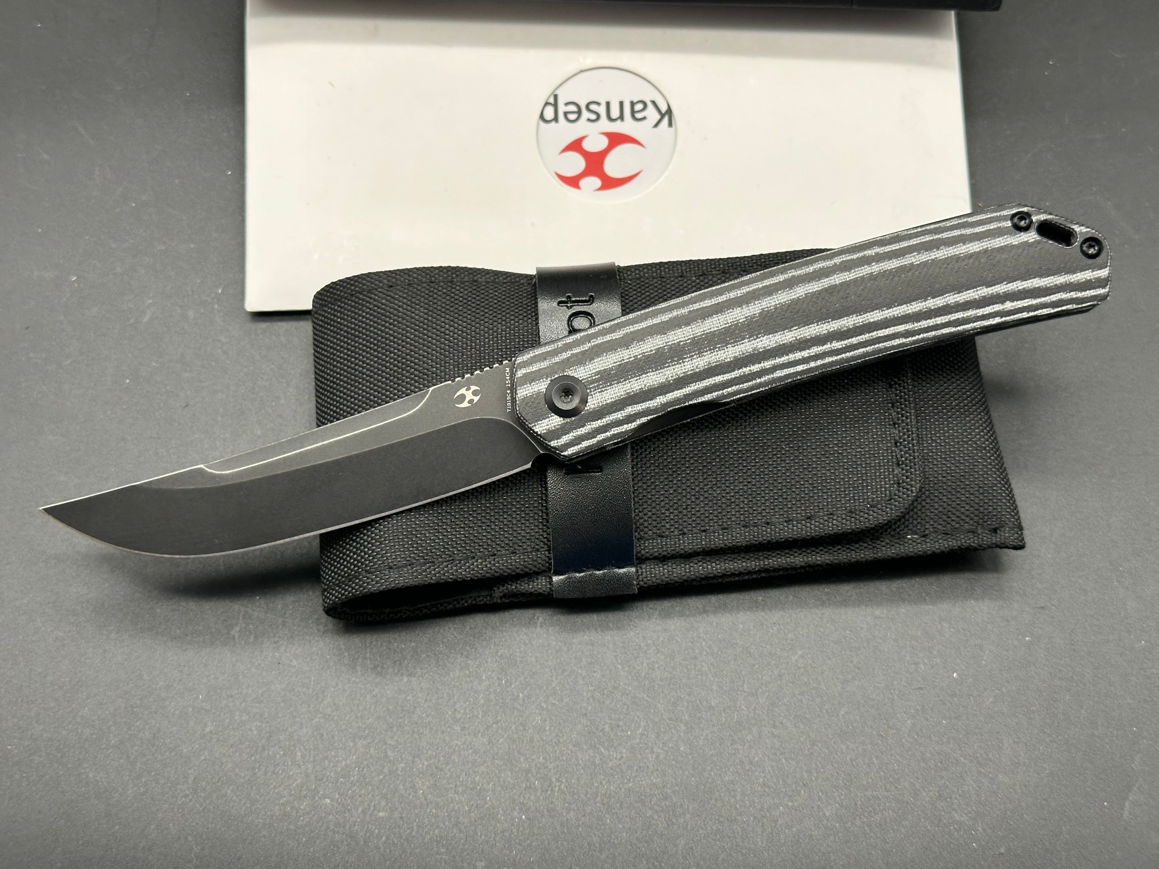Kansept Hazakura Folding Knife - Black/White Micarta Handle, 3.5