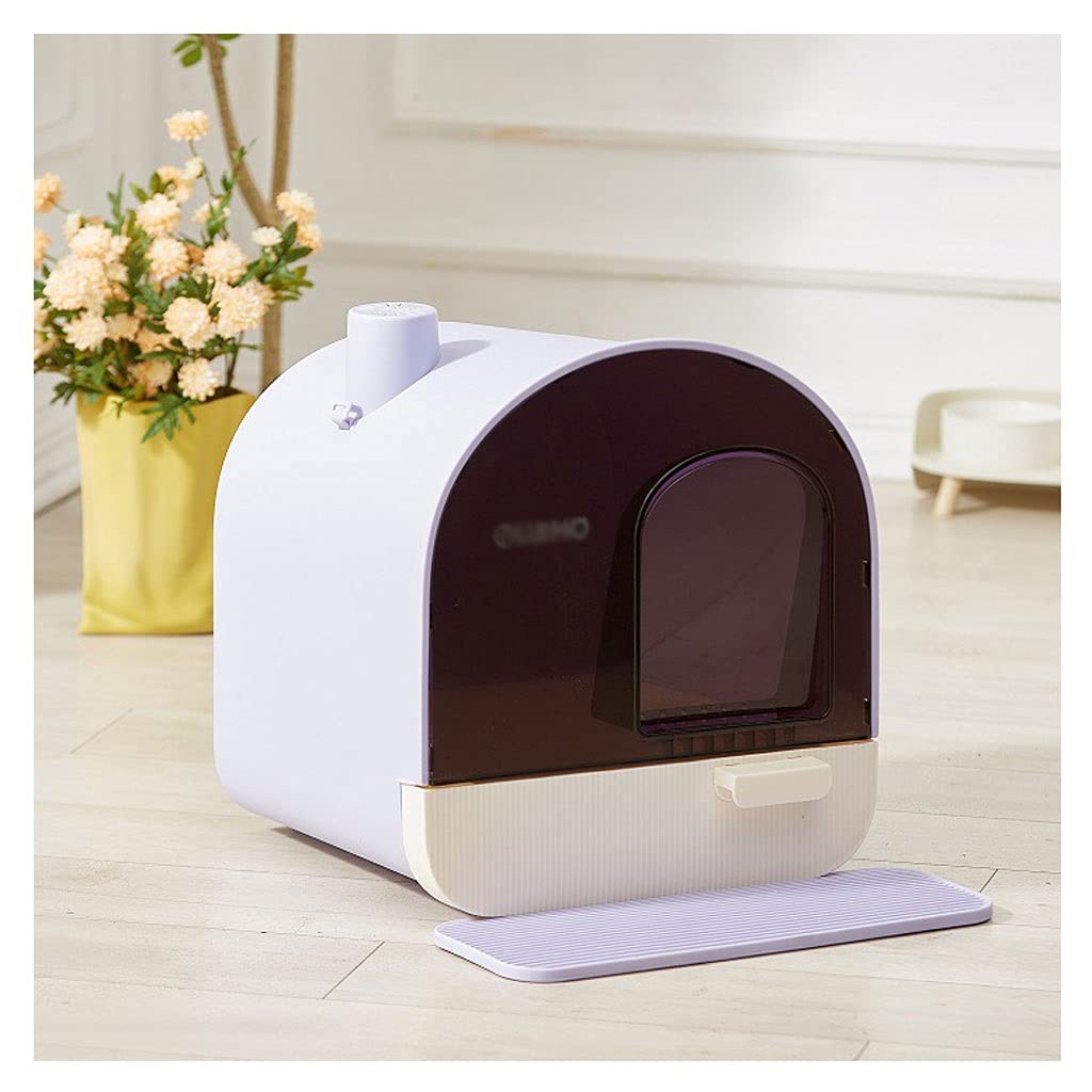 Enclosed Cat Litter Box with Drawer - Large Round Clamshell Design for Easy Cleaning, Odor Control & Privacy (Purple) - Perfect for Small Spaces & Multi-Cat Homes