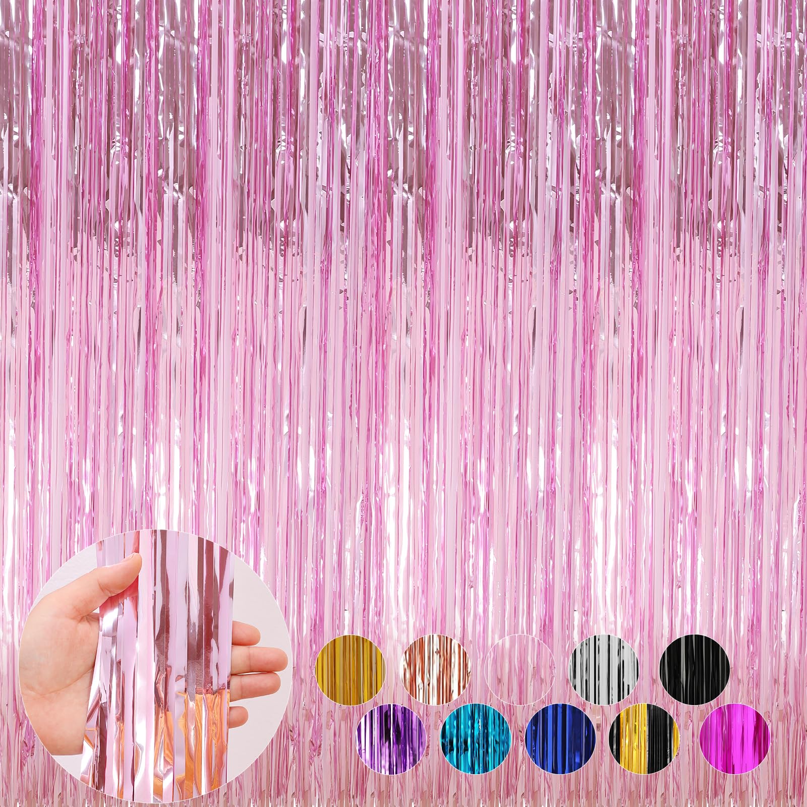 4 Pack Pink Foil Fringe Curtains for Door Decorations - 3.3 x 8.2 ft Tinsel Party Backdrop, Birthday Streamers & Photo Booth Background - Perfect for Birthday Parties, Baby Showers, Weddings & Holiday Celebrations