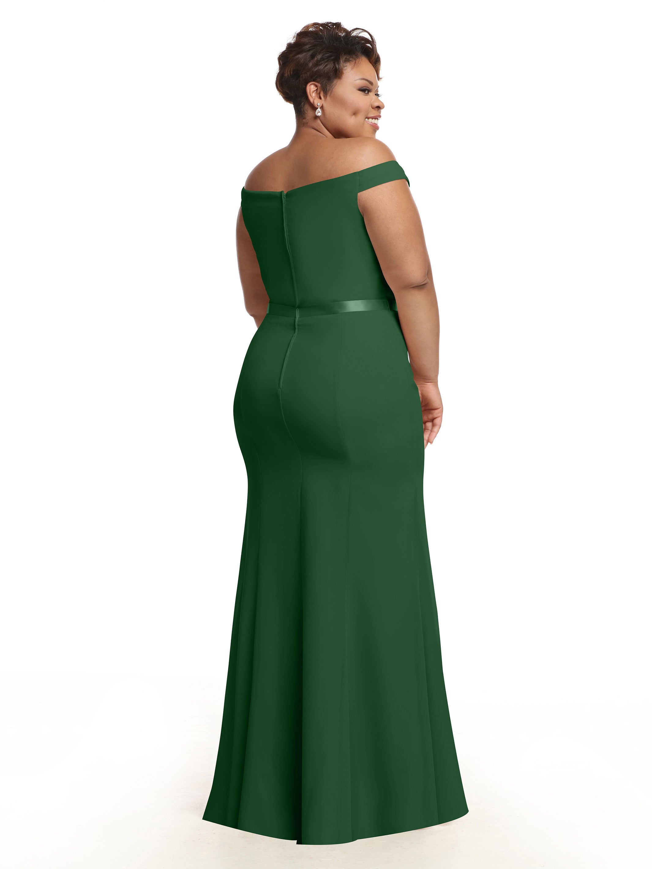 Elegant Off-The-Shoulder Chiffon Bridesmaid Dress with Ribbon Belt - Flowy Fit & Flare Design for Weddings, Parties & Special Occasions | Style #80079
