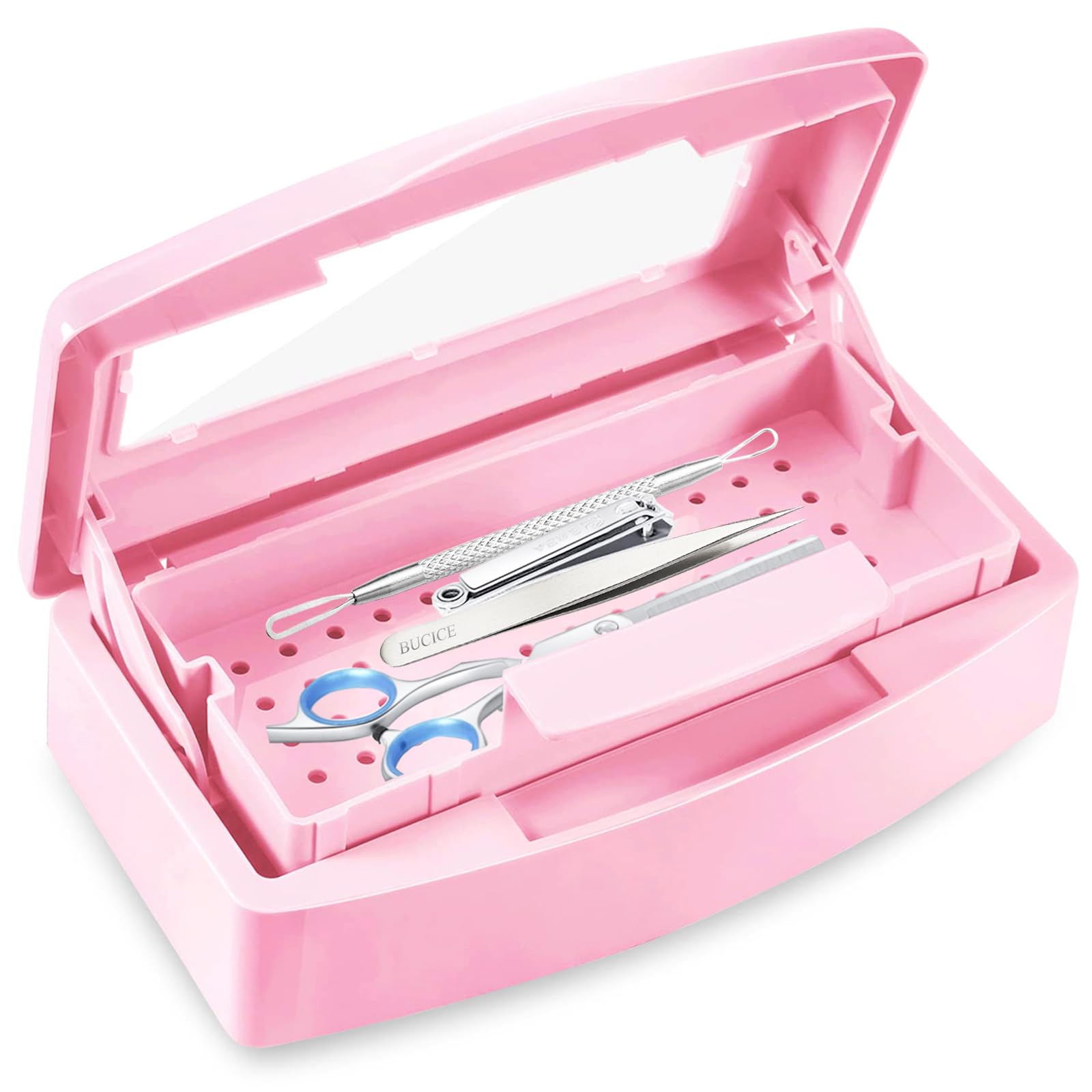 BUCICE UV Nail Tool Sterilizer - Professional Salon-Grade Sterilization Tray for Tweezers, Manicure & Pedicure Tools - Essential Nail Tech & Hair Salon Equipment (Pink) | Perfect for Sanitizing Nail Supplies Between Clients