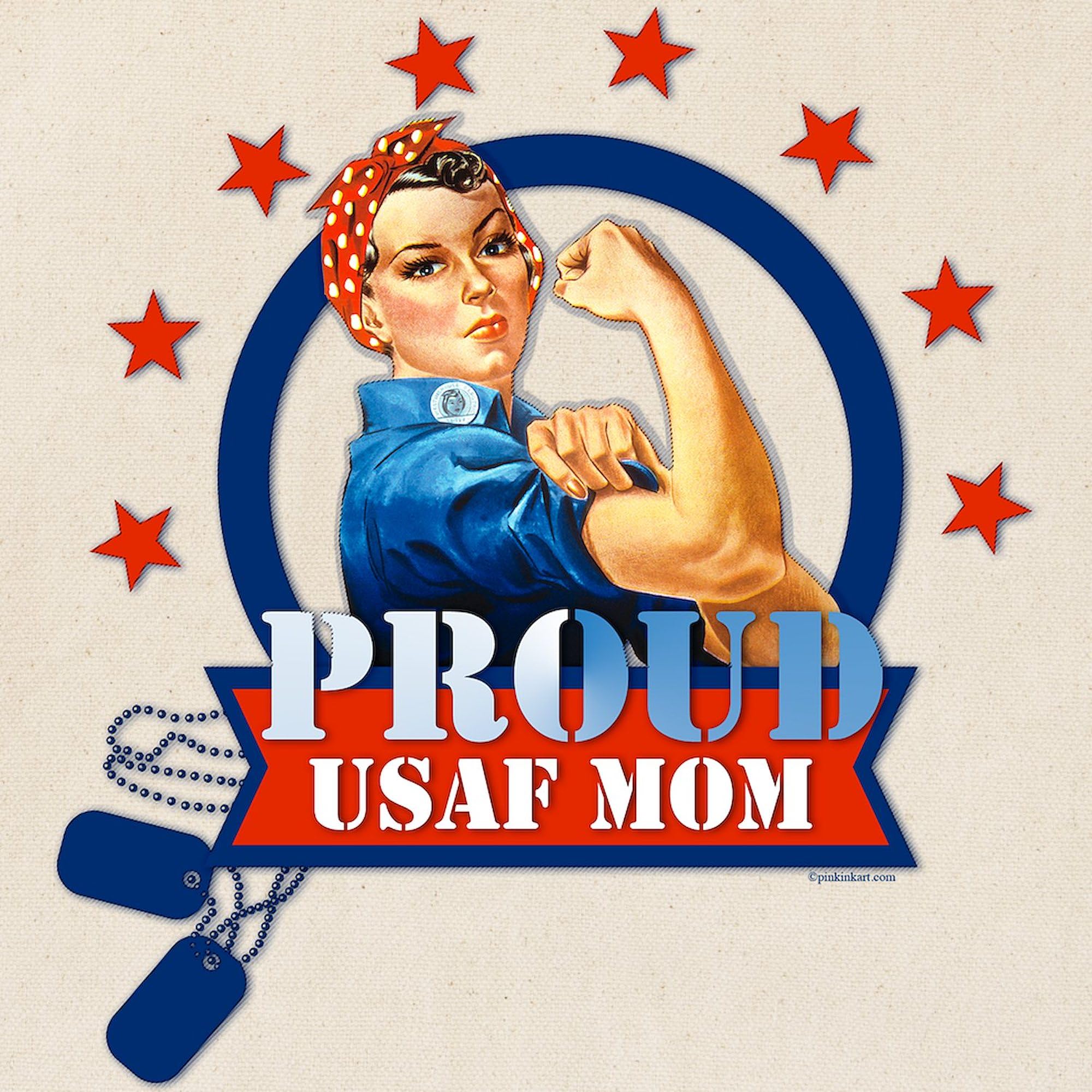 Rosie Proud USAF Mom Tote Bag - Natural Canvas Reusable Shopping Bag for Military Moms | Grocery, Beach, Work & Everyday Use