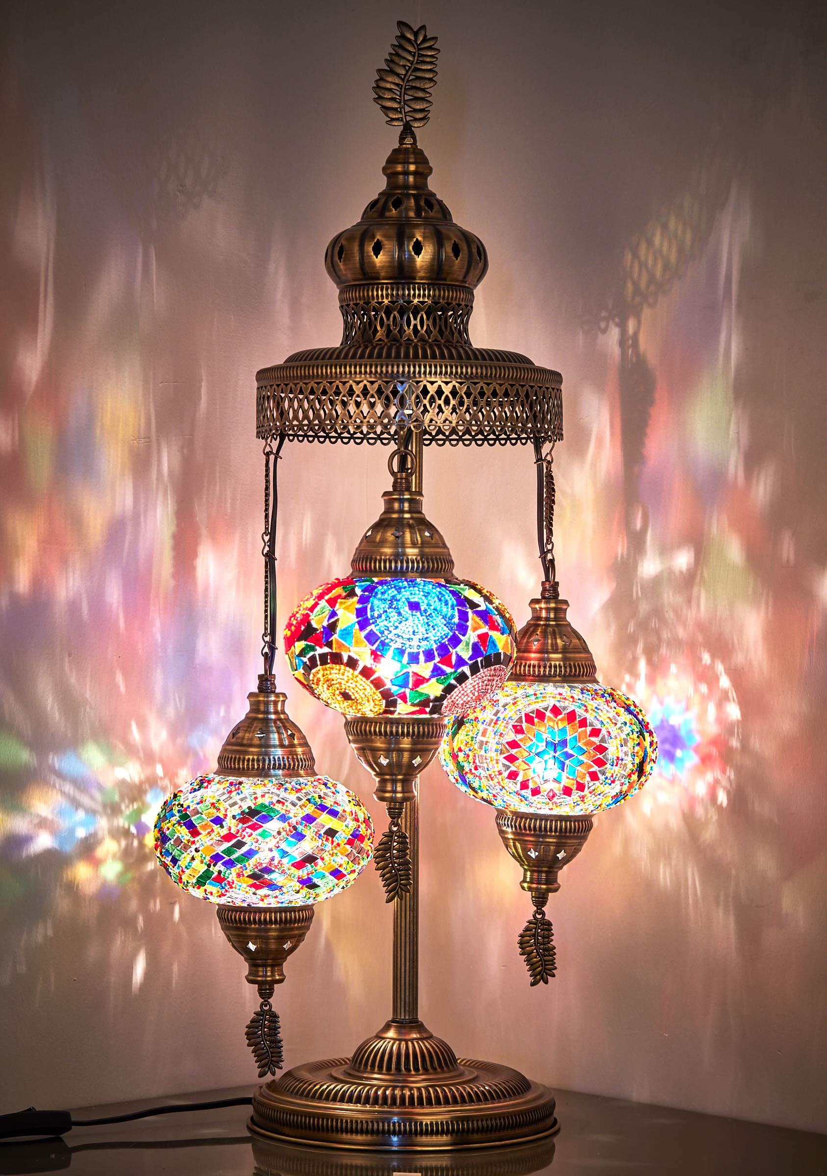 DEMMEX 3 Large Handmade Moroccan Mosaic Tiffany Style Table Lamp - 31