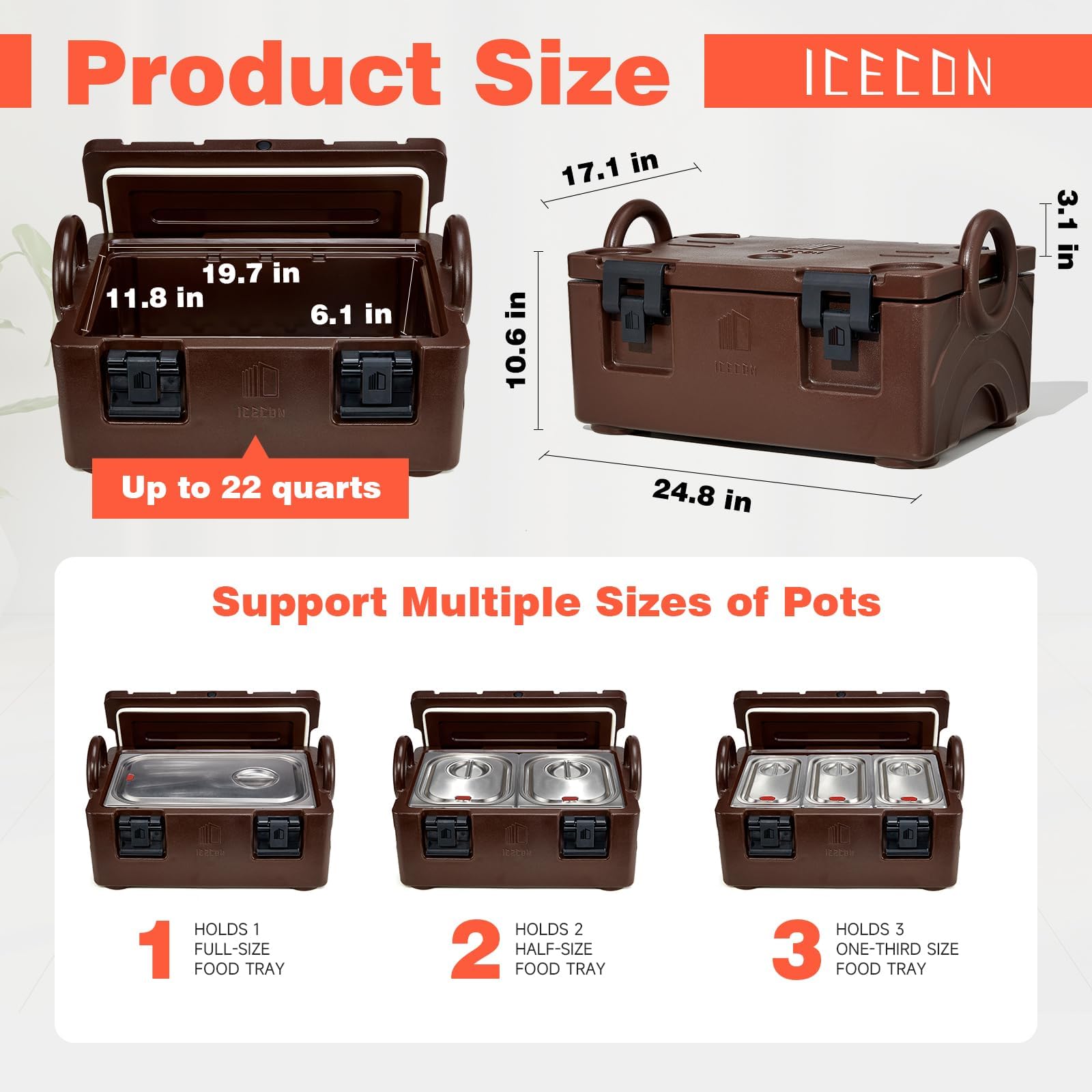 ICECON Insulated Food Pan Carrier with One Full Pan - 22 Quart Hot Box for Catering & Food Warmer | Stackable LLDPE Insulated Container for Restaurants, Canteens, Hotels & Family Gatherings | Perfect for Buffets, Catering Events & Meal Delivery Services
