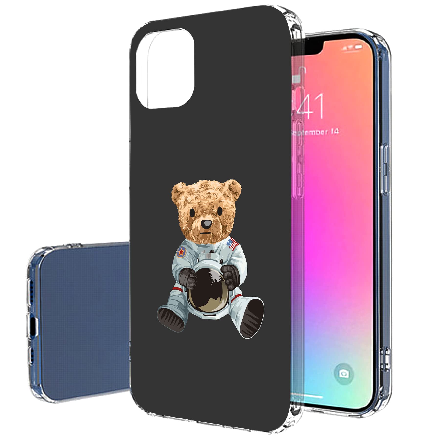 Slim Thin Gel TPU Case for Apple iPhone 13 Pro Max - Lightweight Flexible Soft Anti-Scratch Cover with Astronaut Teddy Print | Made in USA | Perfect for Everyday Use, Travel & Gift Giving