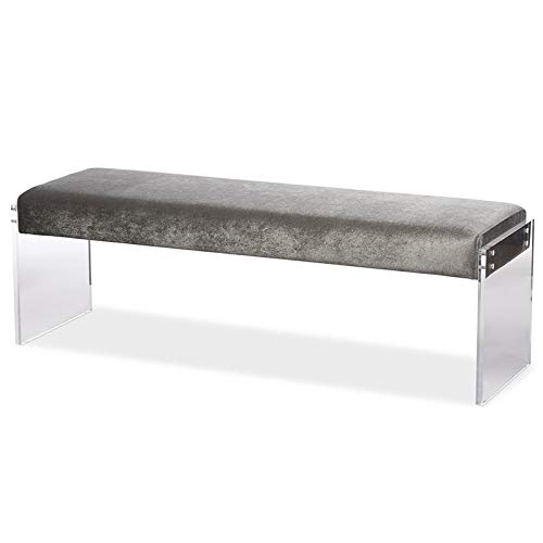 BOWERY HILL Gray Upholstered Bedroom Bench - Stylish Seating for Bedroom, Dressing Area & Entryway | Soft Fabric Bench with Sturdy Wooden Legs | Perfect for Home Decor & Extra Seating