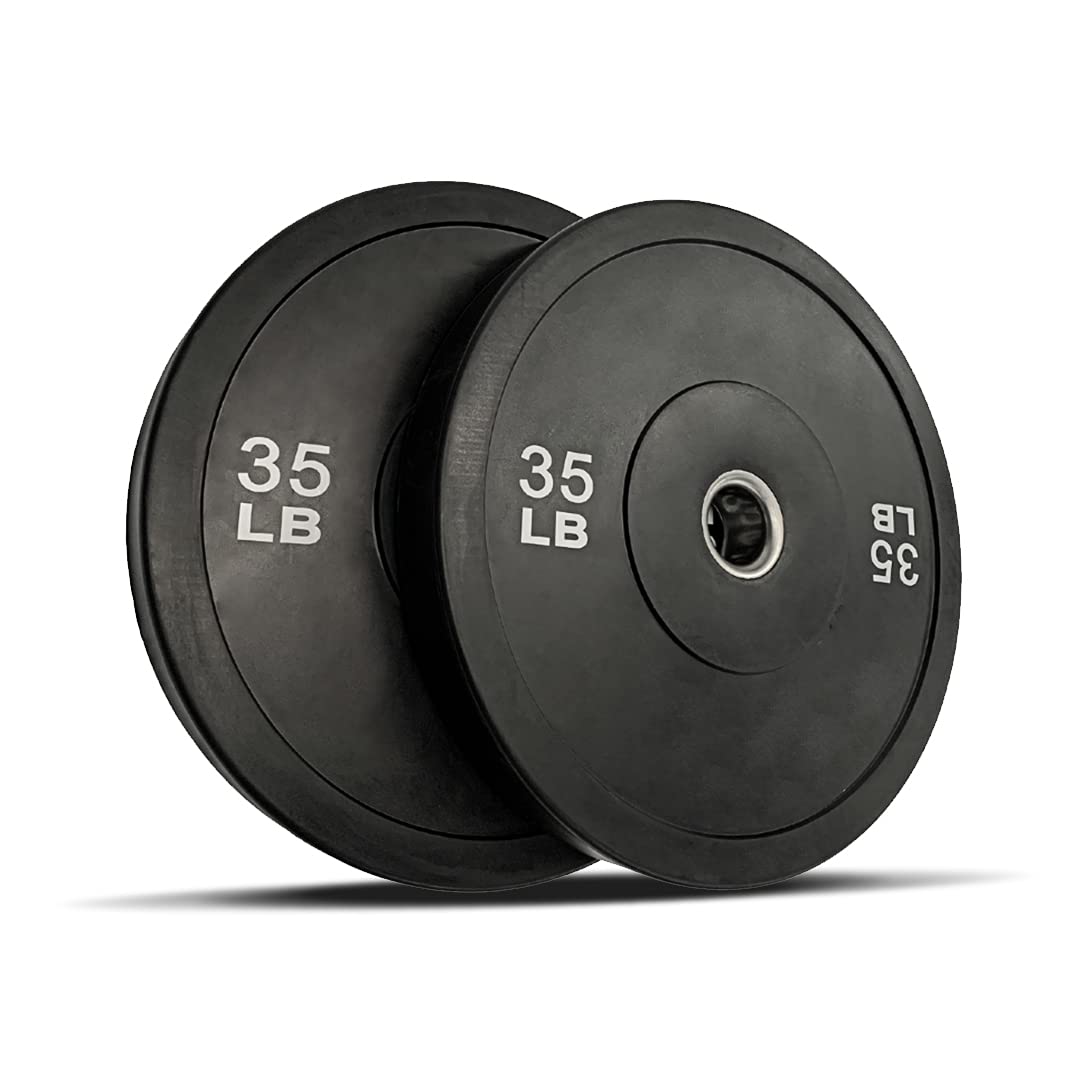 Gronk Fitness Premium Black Olympic Bumper Plates - 45LB Pair for Weightlifting & CrossFit | Durable Coated Rubber with Stainless Steel Inserts | Drop-Tested for Gym, Home Workouts & Strength Training