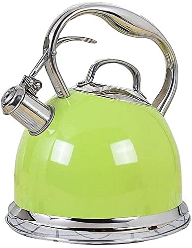 EIERFSKIOT 304 Stainless Steel Stovetop Kettle with Whistle - Camping & Household Teapot for Gas/Electric Stove - Ergonomic Handle, Fashion Green - Perfect for Outdoor Adventures & Home Tea Brewing