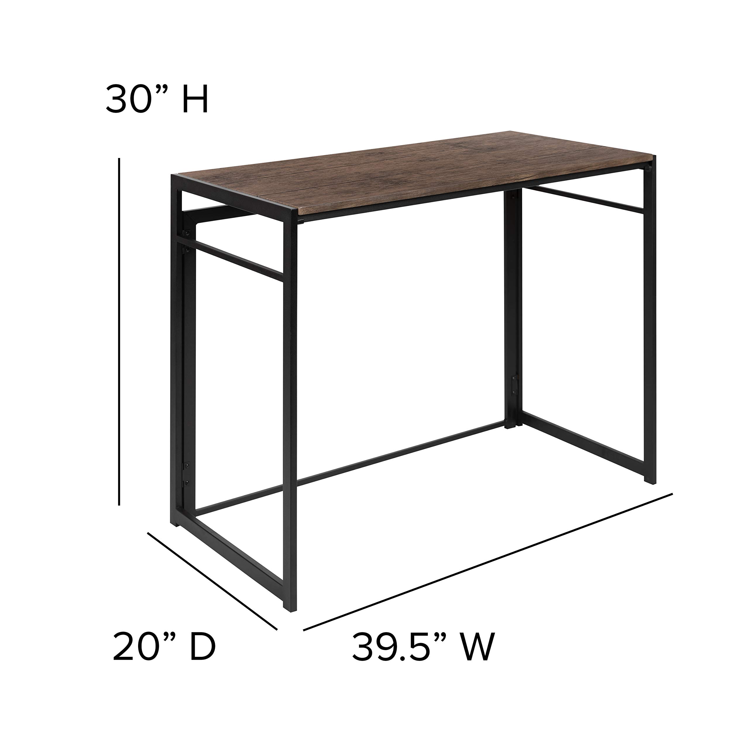Merrick Lane Perth Computer Desk - Modern Black Frame Folding Office Desk with Rustic Wood Grain - Perfect for Home Office, Small Spaces & Remote Work