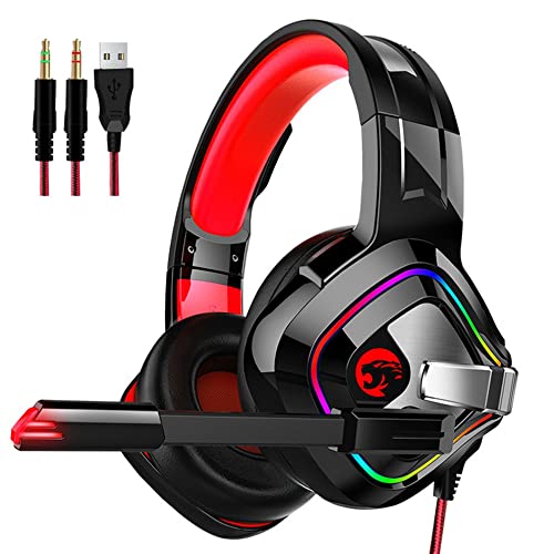 A66 RGB Gaming Headset with Super Bass, Noise Cancelling Microphone & Colorful LED Lights - Perfect for PC, PS4, Xbox Gaming & Online Streaming