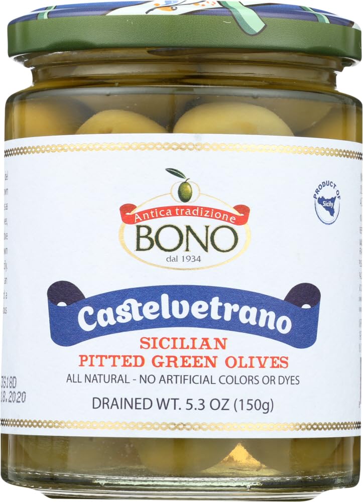 Bono Castelvetrano Pitted Sicilian Green Olives 5.3 oz (150g) | Premium Italian Olives | Perfect for Salads, Charcuterie Boards & Mediterranean Recipes