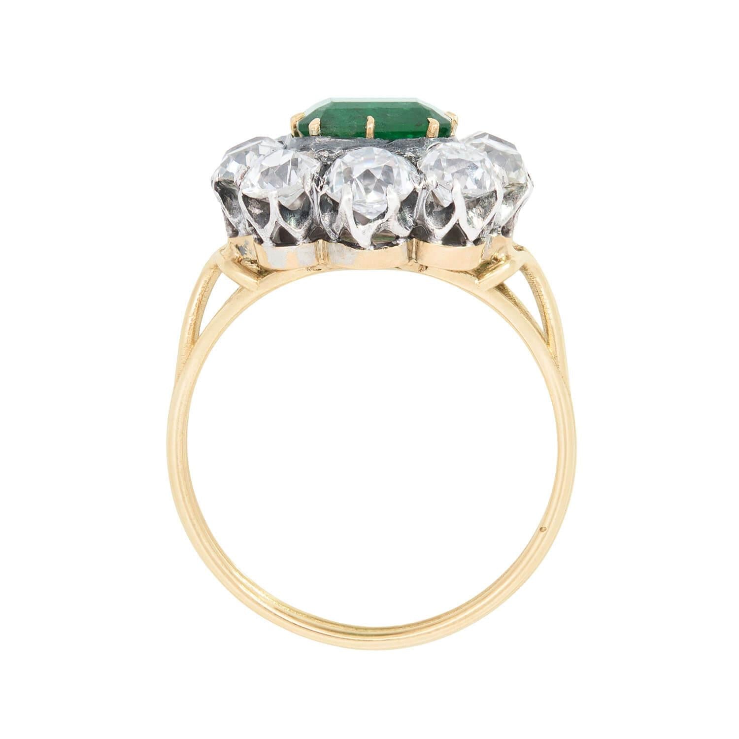 Victorian Style 14K Gold & Sterling Silver Emerald Diamond Halo Ring for Women - Elegant Vintage Engagement, Wedding, Anniversary Jewelry Gift