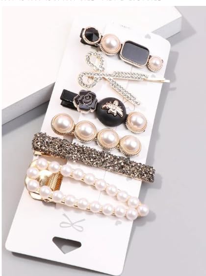 LIVECOOL 8-Piece Set of Hollow Metal Hair Clips & Barrettes for Women - Korean Style Pearl Hair Pins & Clamps for Girls | Perfect for School, Work, Parties & Everyday Hairstyling
