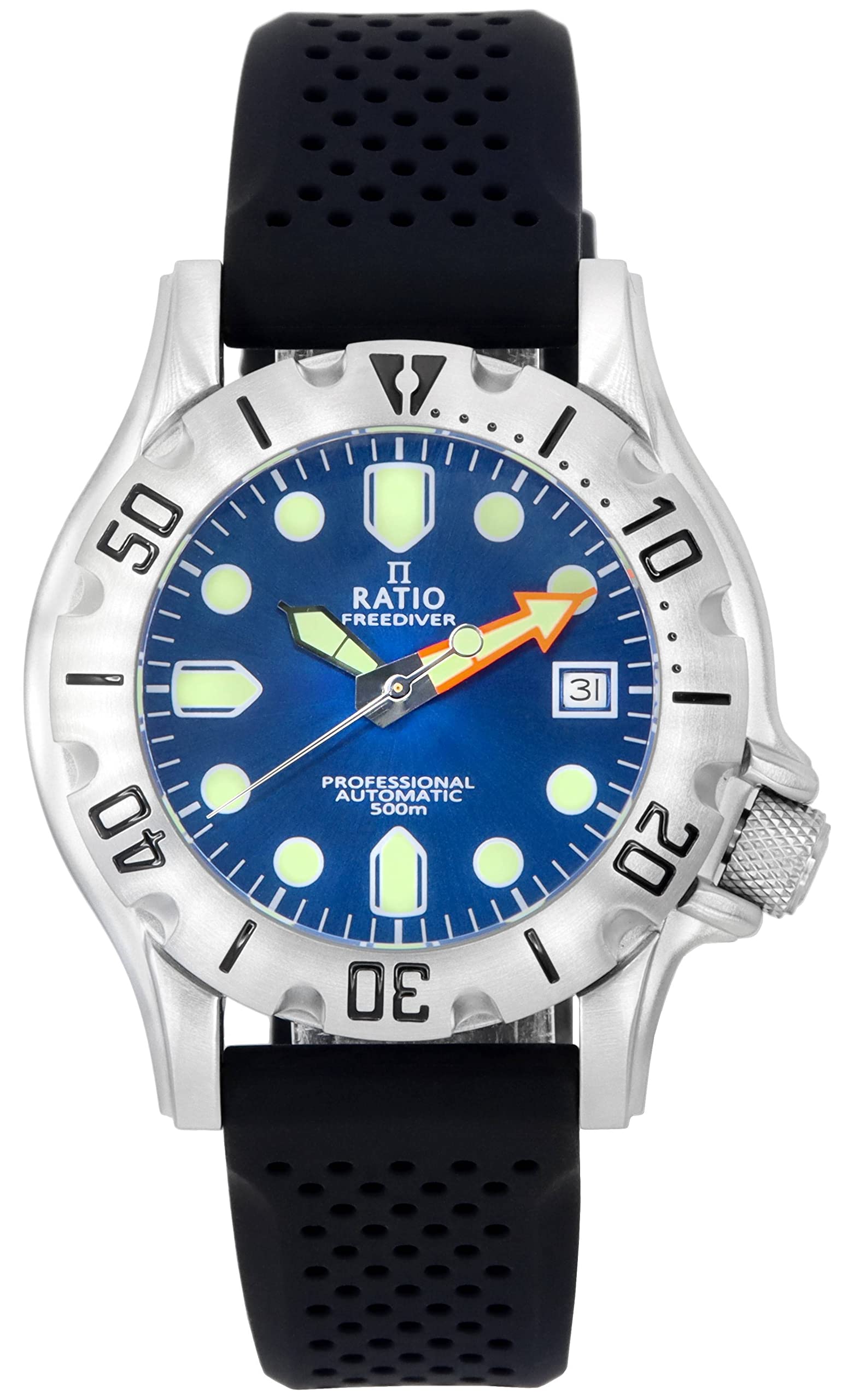 RATIO FreeDiver Professional 500M Waterproof Automatic Diving Watch for Men - Sapphire Crystal, Stainless Steel, Luminous Markers - Perfect for Scuba Diving, Snorkeling & Water Sports